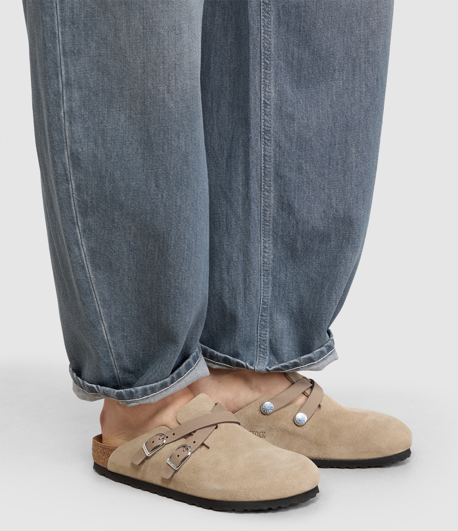 Blair Suede Leather Clogs in Taupe