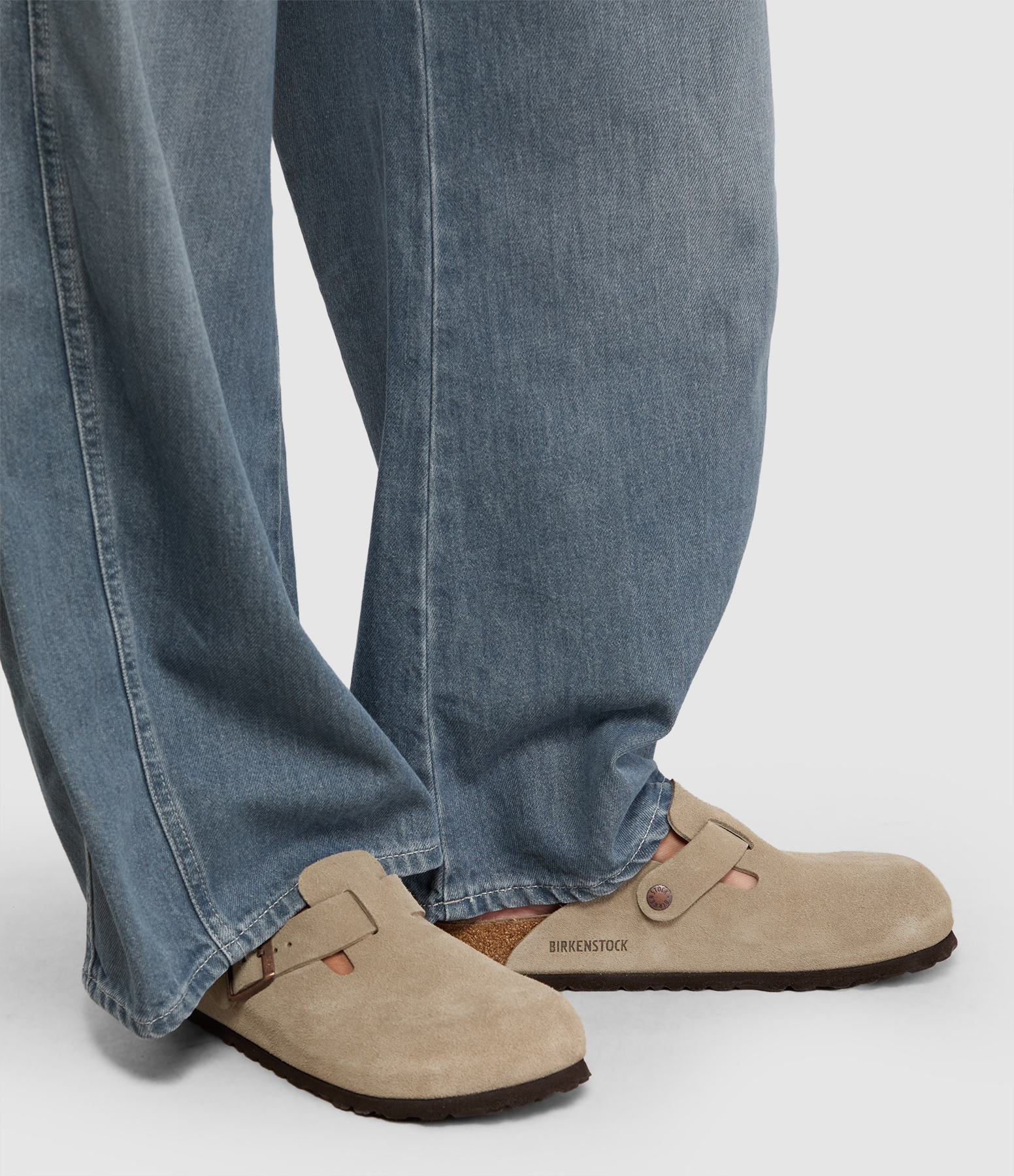 Boston Suede Leather Clogs in Taupe