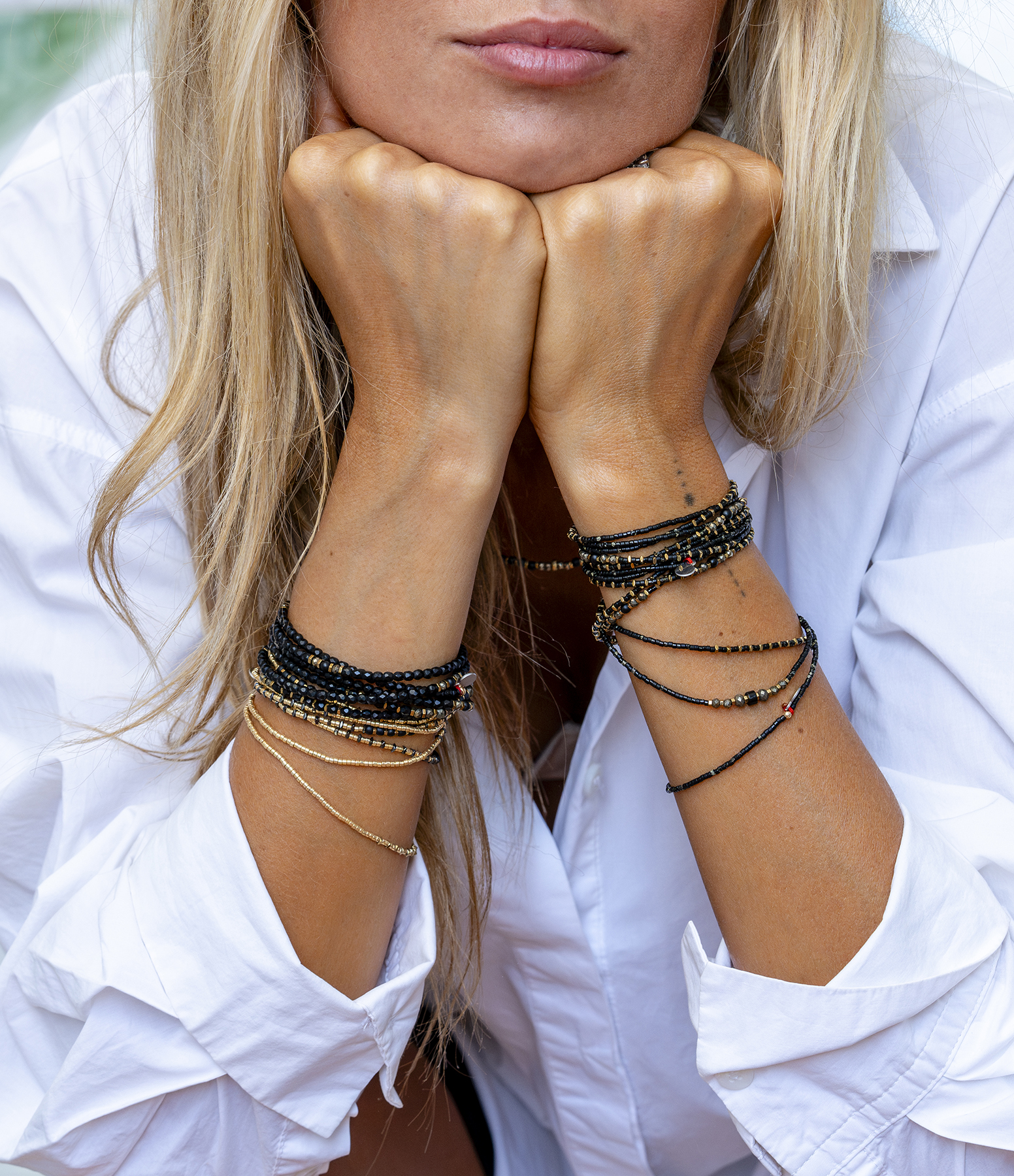 Black Panther Slim Black 6-Strand Necklace and Bracelet, 103cm