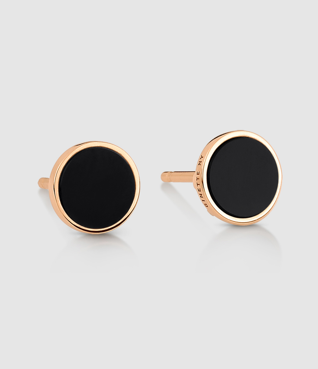 Ever Disc Onyx Rose Gold Earrings