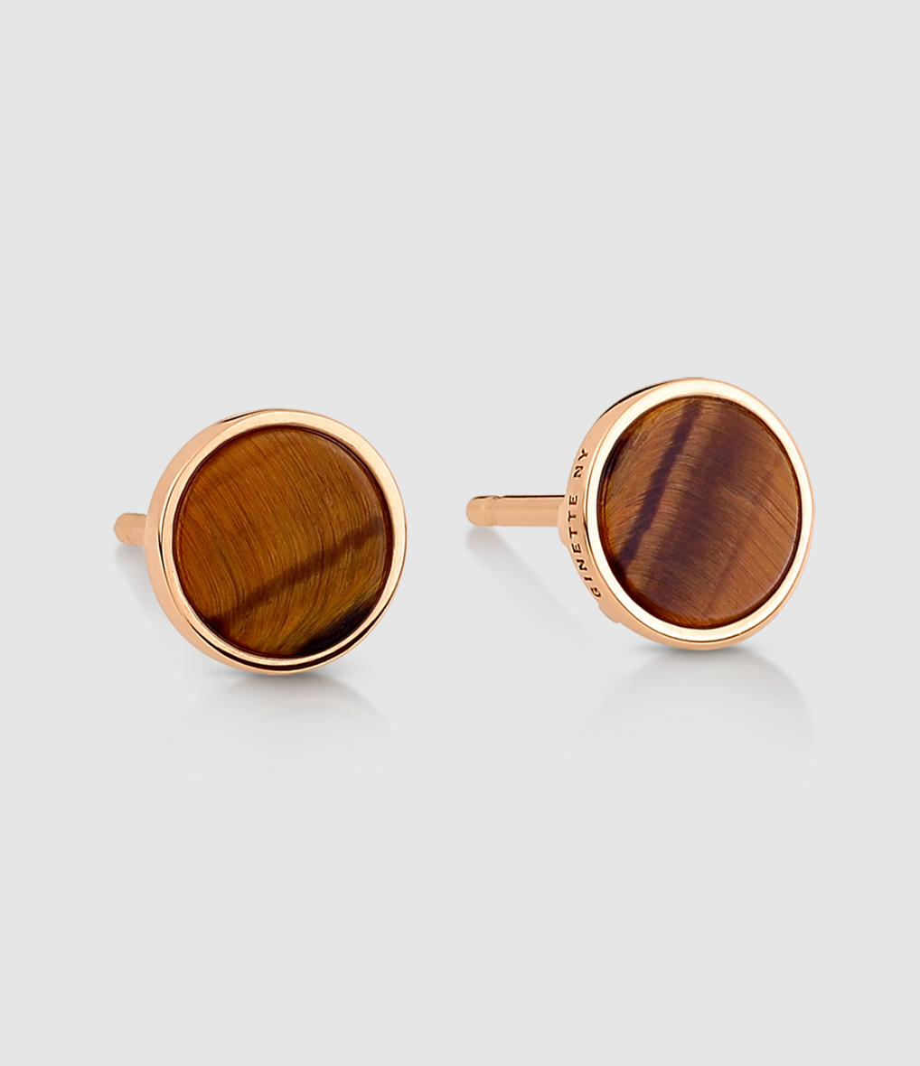 Ever Disc Tiger's Eye Rose Gold Earrings