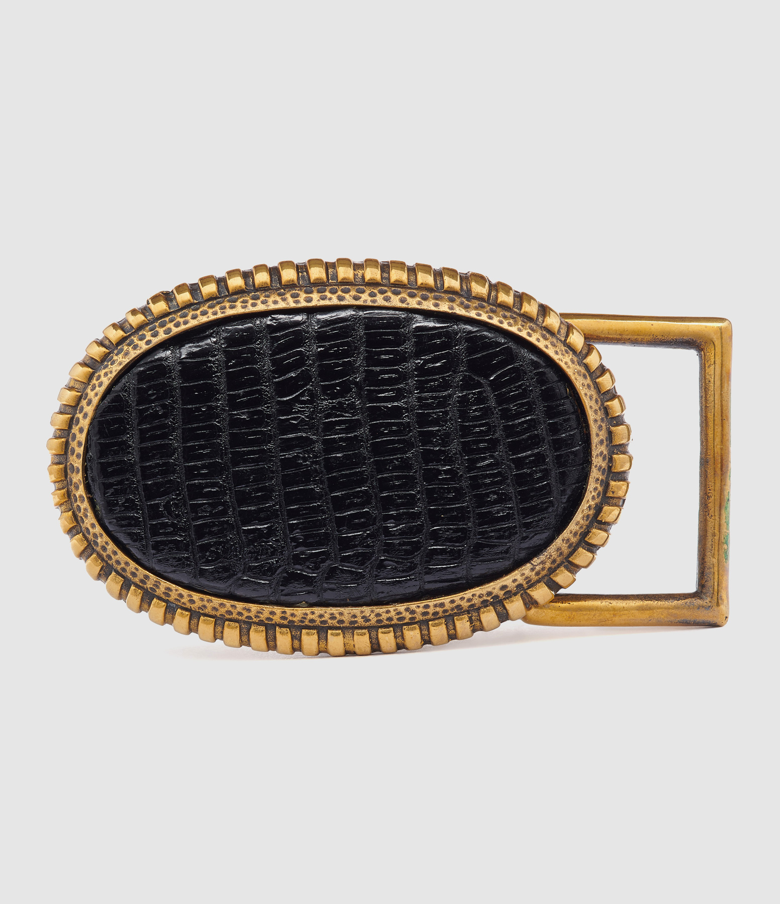 Dallas Black Lizard Belt Buckle with Gold Accents