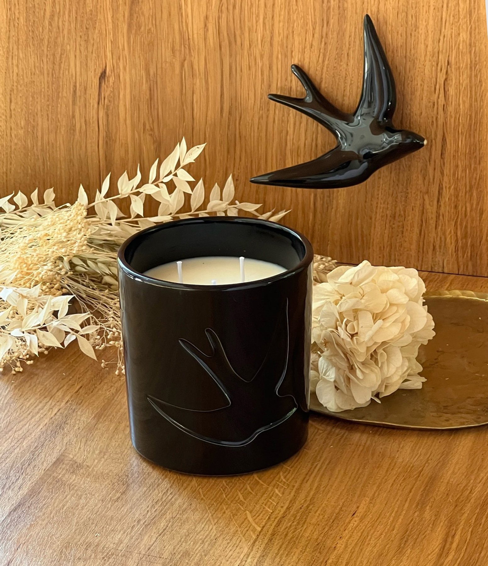 Black Enamelled 'Flying Swallow' Indoor Candle