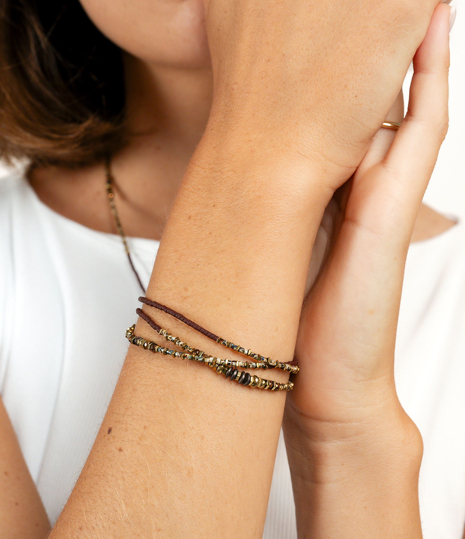 Brown Brownie Necklace and Triple-Strand Bracelet, 49cm