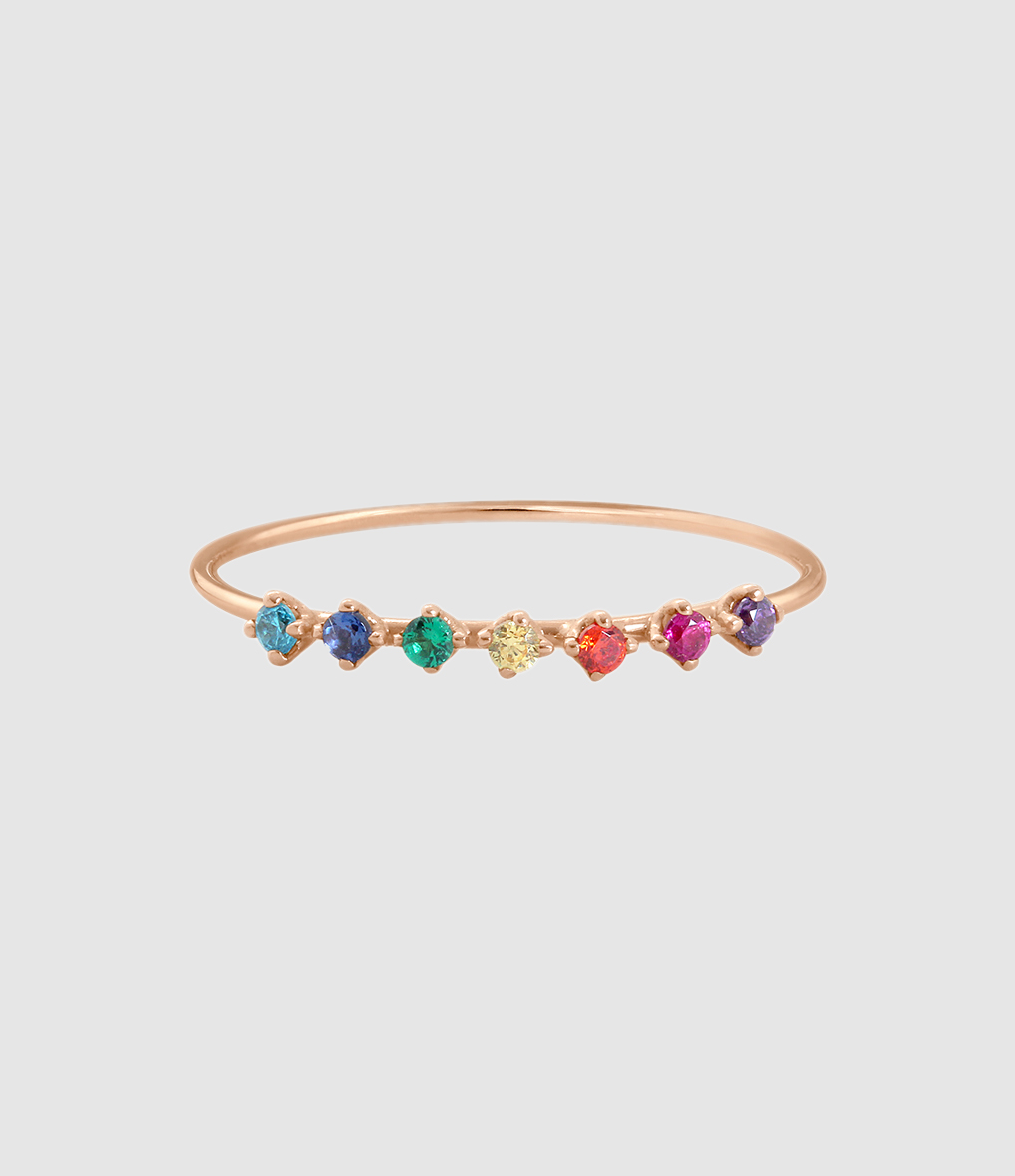 Stardust Rainbow Rose Gold Ring with Multicoloured Stones