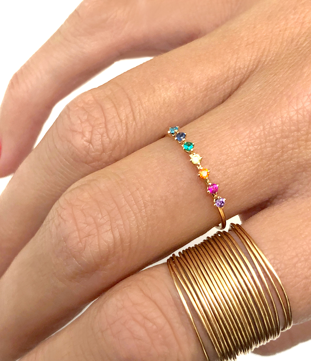 Stardust Rainbow Rose Gold Ring with Multicoloured Stones