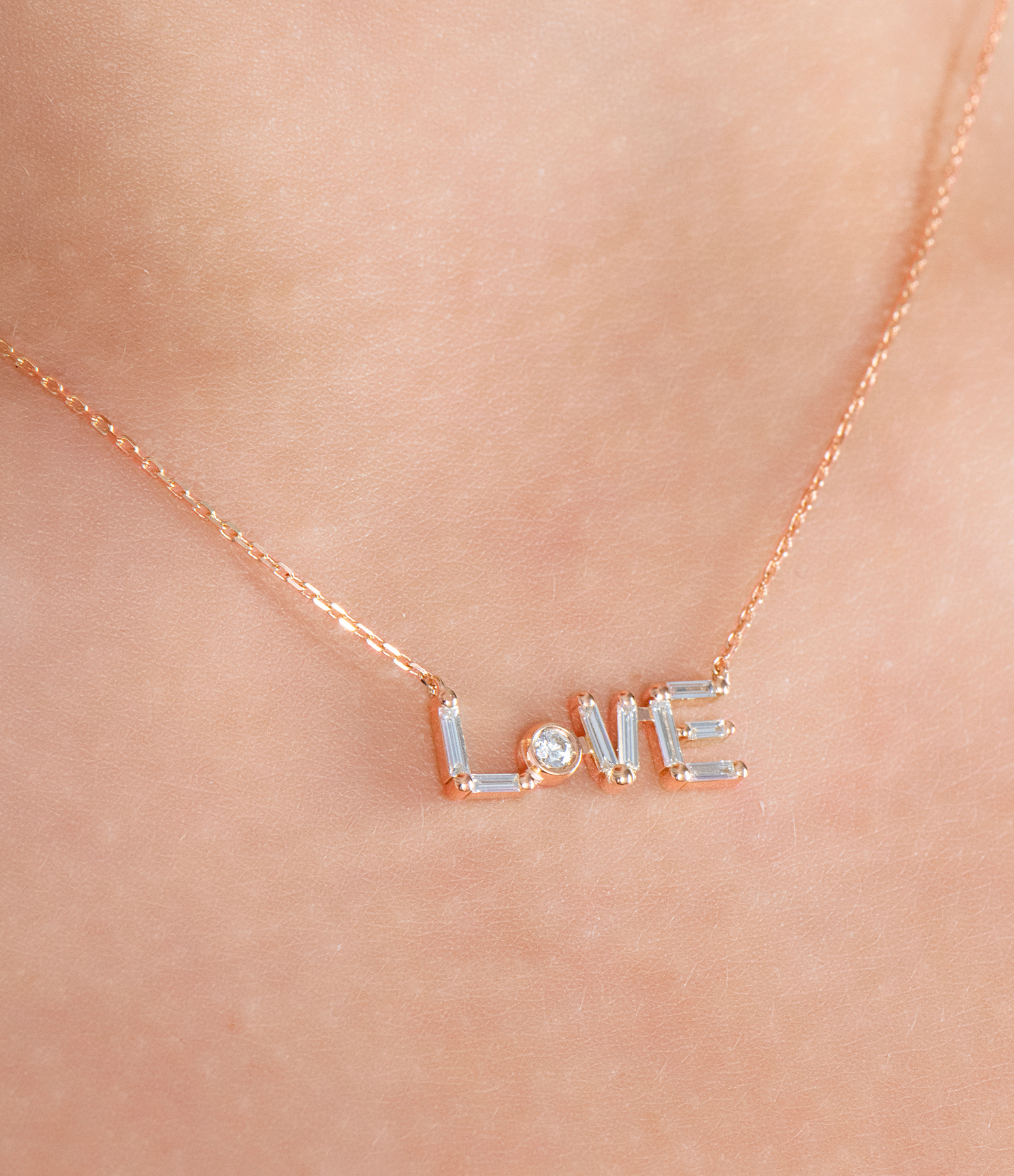 Rose Gold Diamond 'Love' Necklace