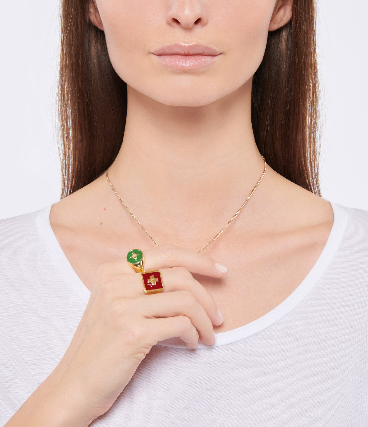 Croisette Signet Ring in Pine Green Brass