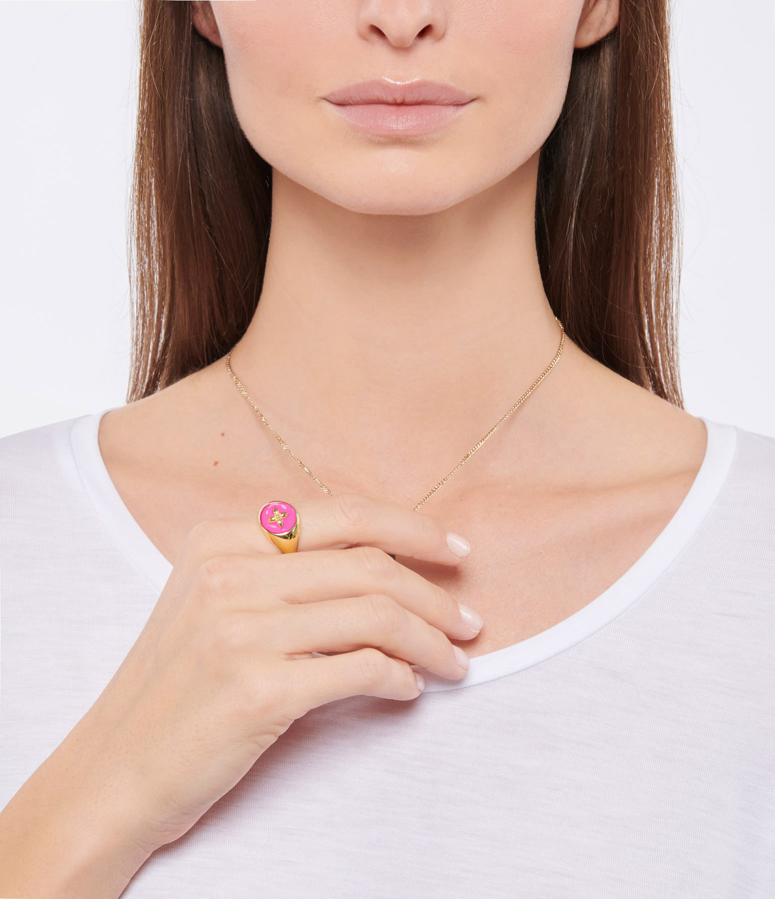 Fuchsia Brass Croisette Signet Ring