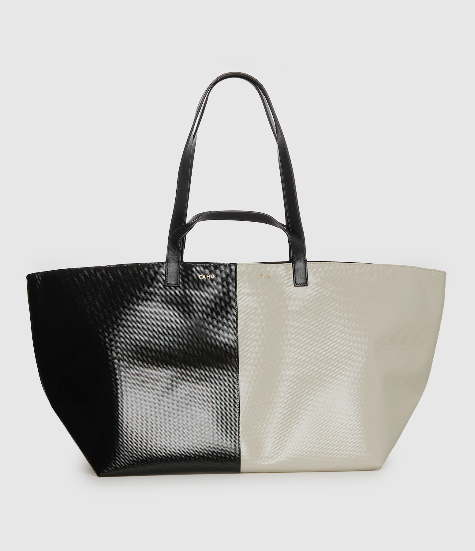 Practical Zipped Tote Bag, M, Black and White Canvas