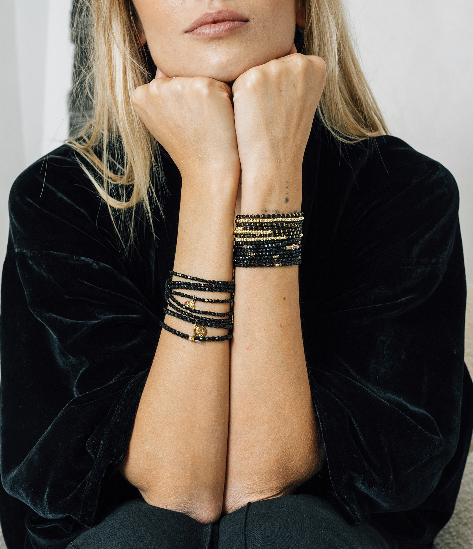 Necklace and 6-strand Bracelet, Matt Black, 103cm, Lulli Exclusive