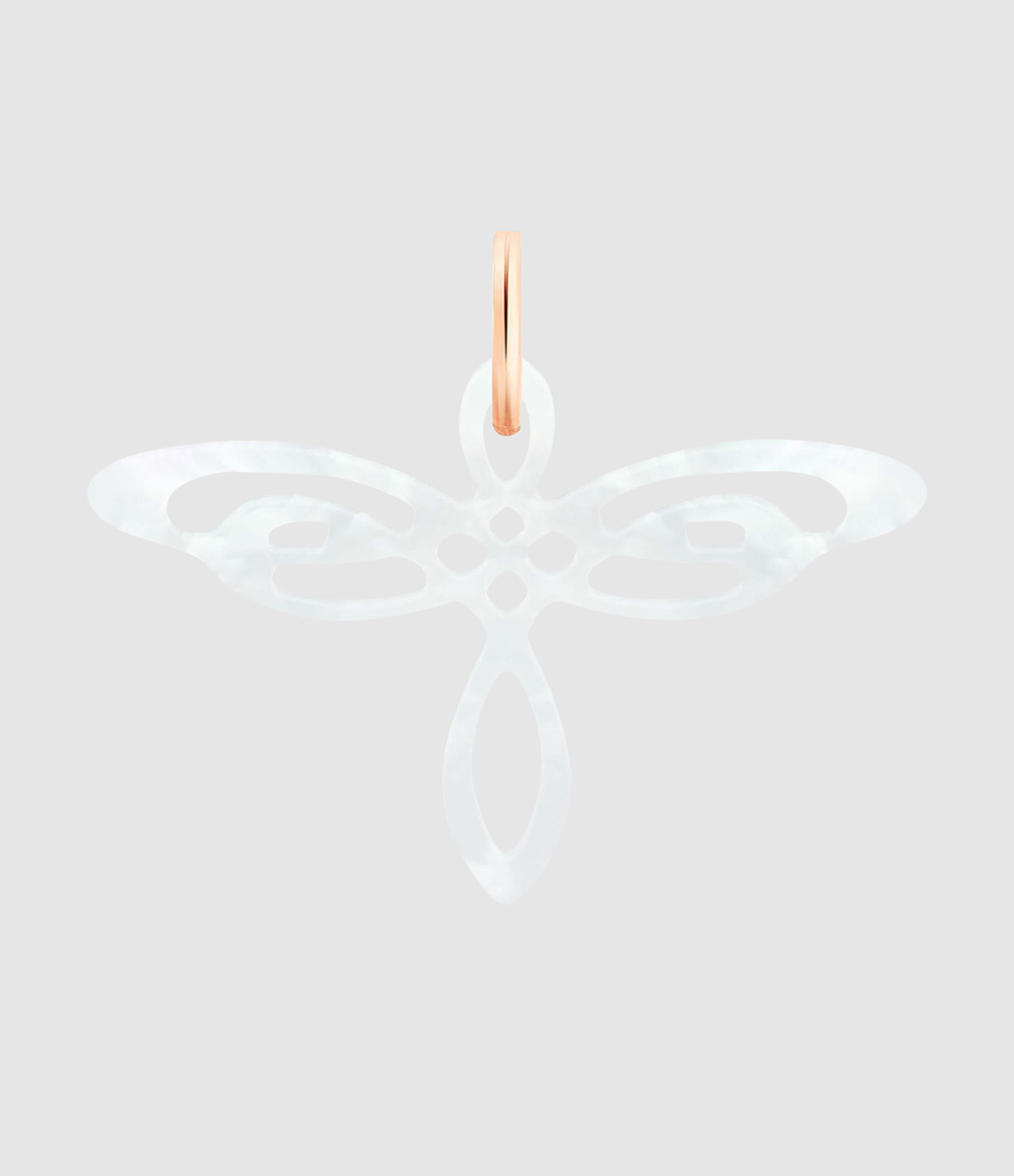 White Mother-of-Pearl Dragonfly Pendant in Rose Gold