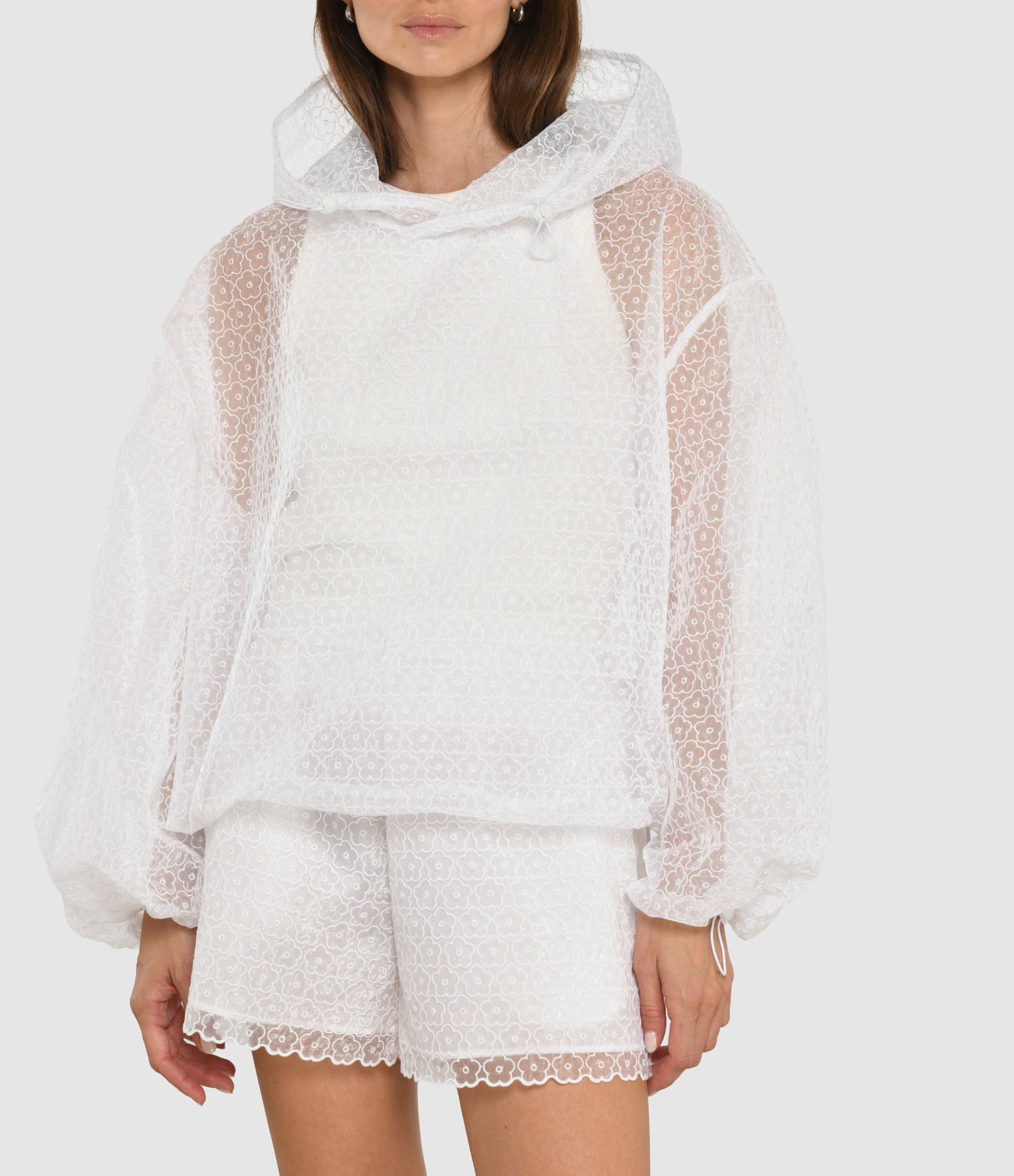 White Blouse with Hood and Drawstrings