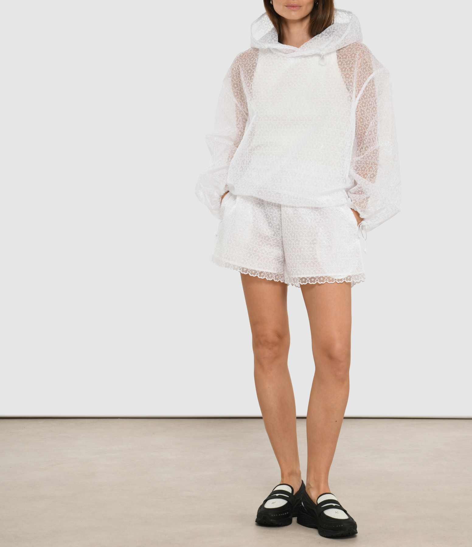 White Shorts with an Embroidered Hem