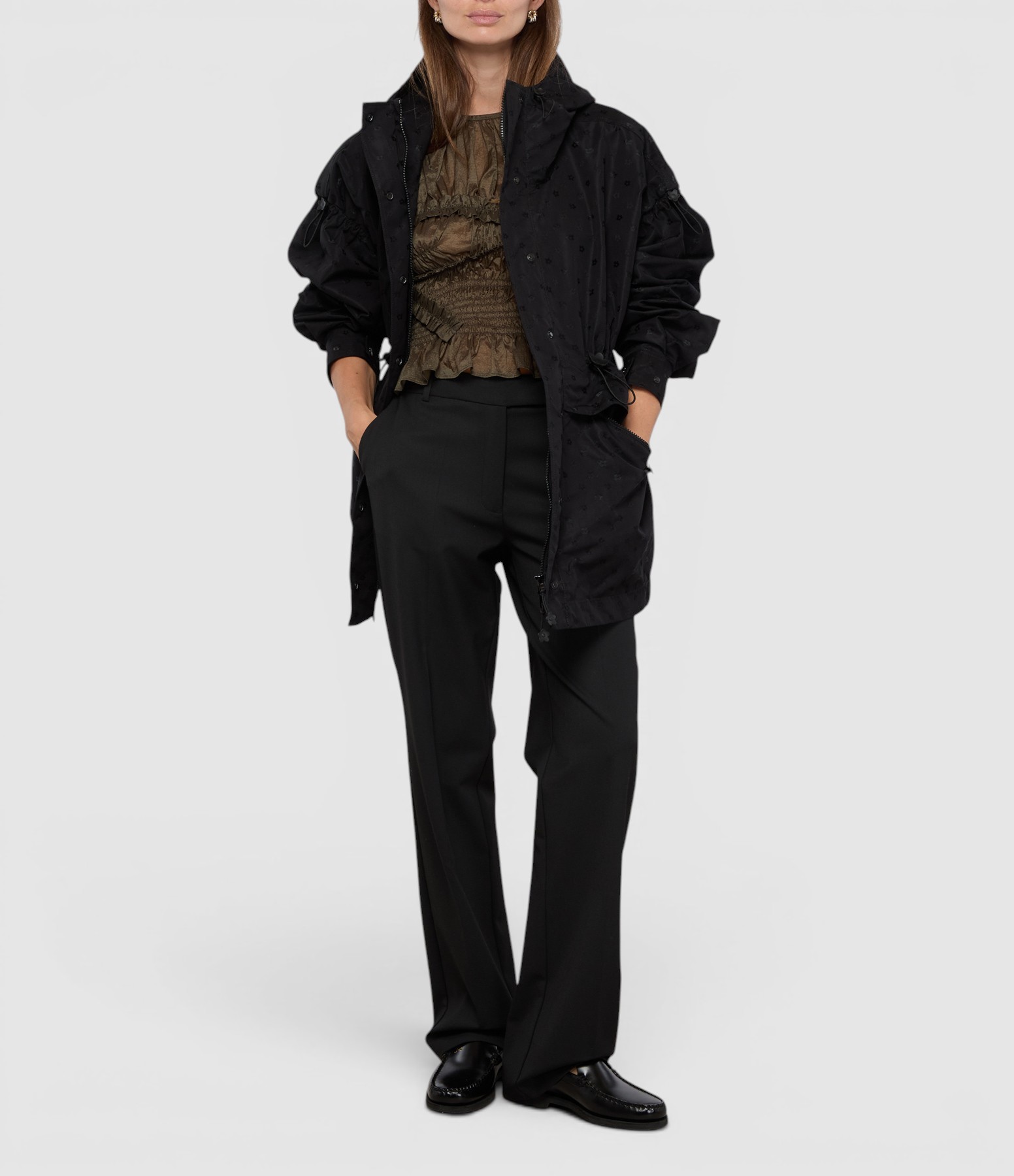 Black Jacket with Drawstrings and a Zipped Hood