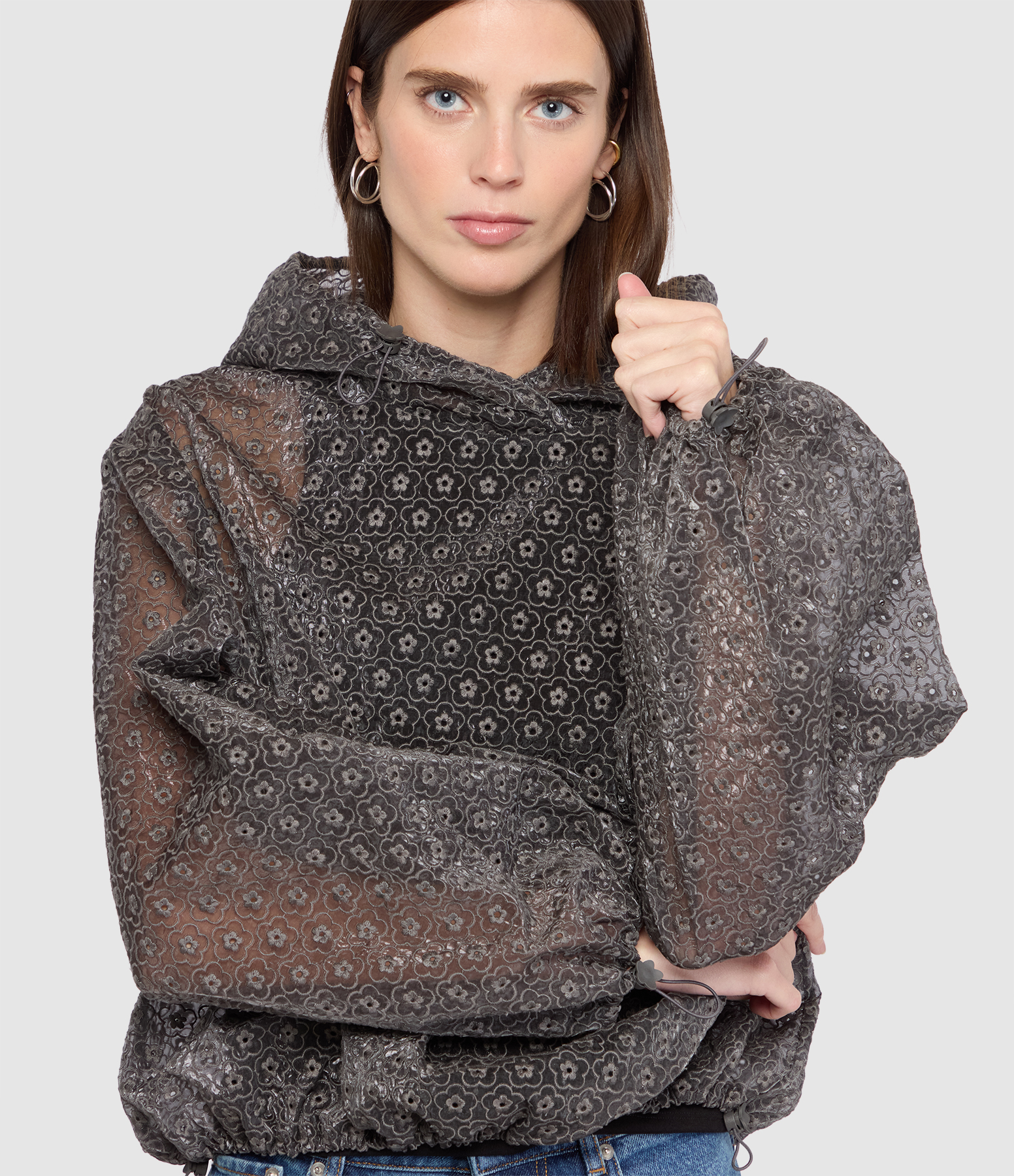 Shila Meadow Embroidery Grey Hoodie