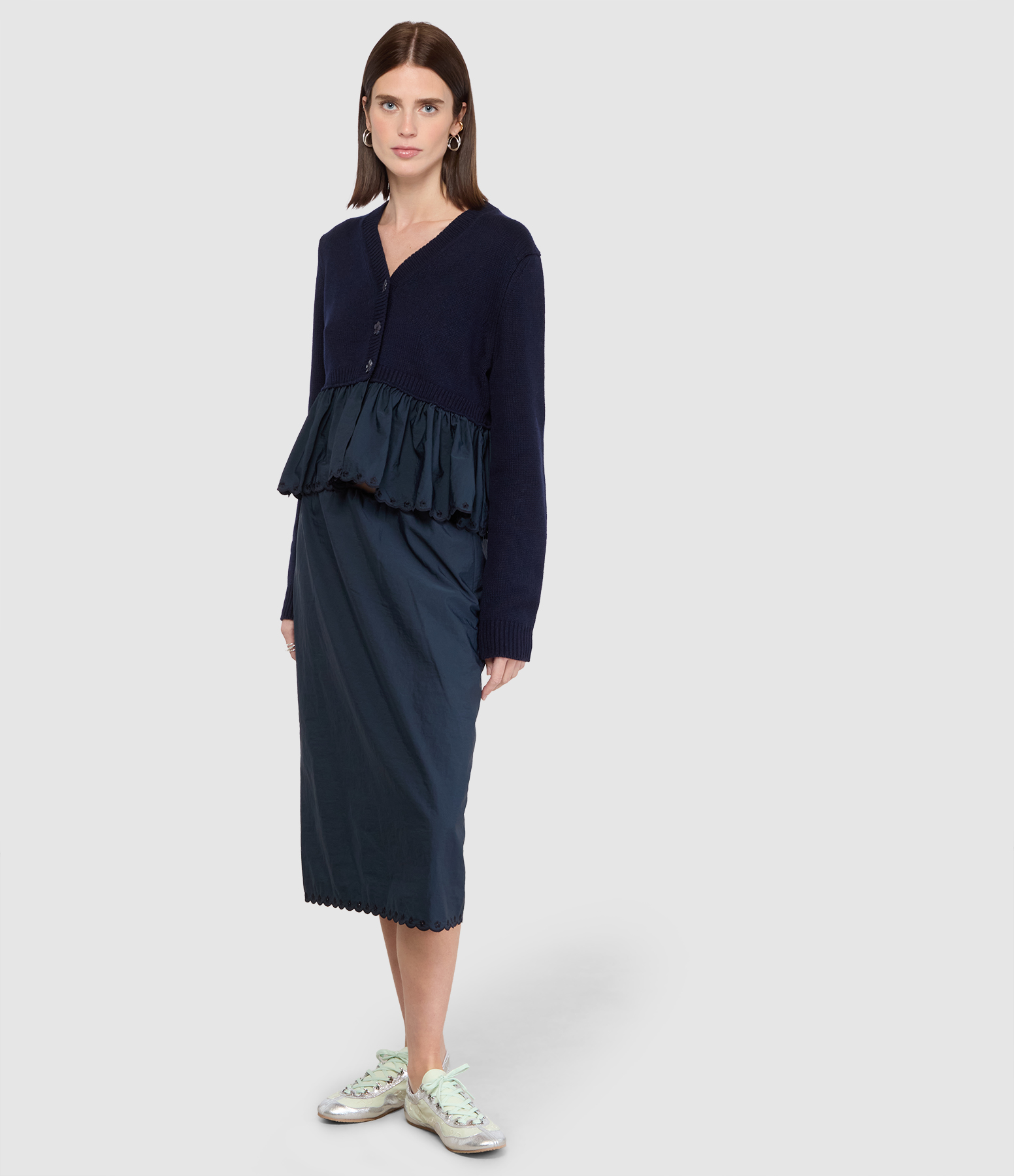 Bria Embroidered Taffeta Skirt – Navy