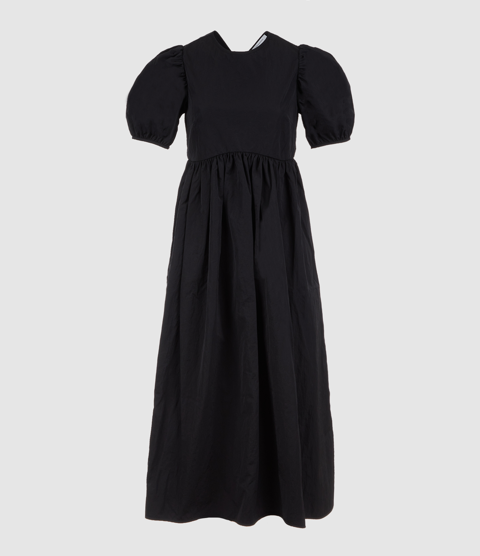 Black Dress with Puff Sleeves and a Drawstring Waist