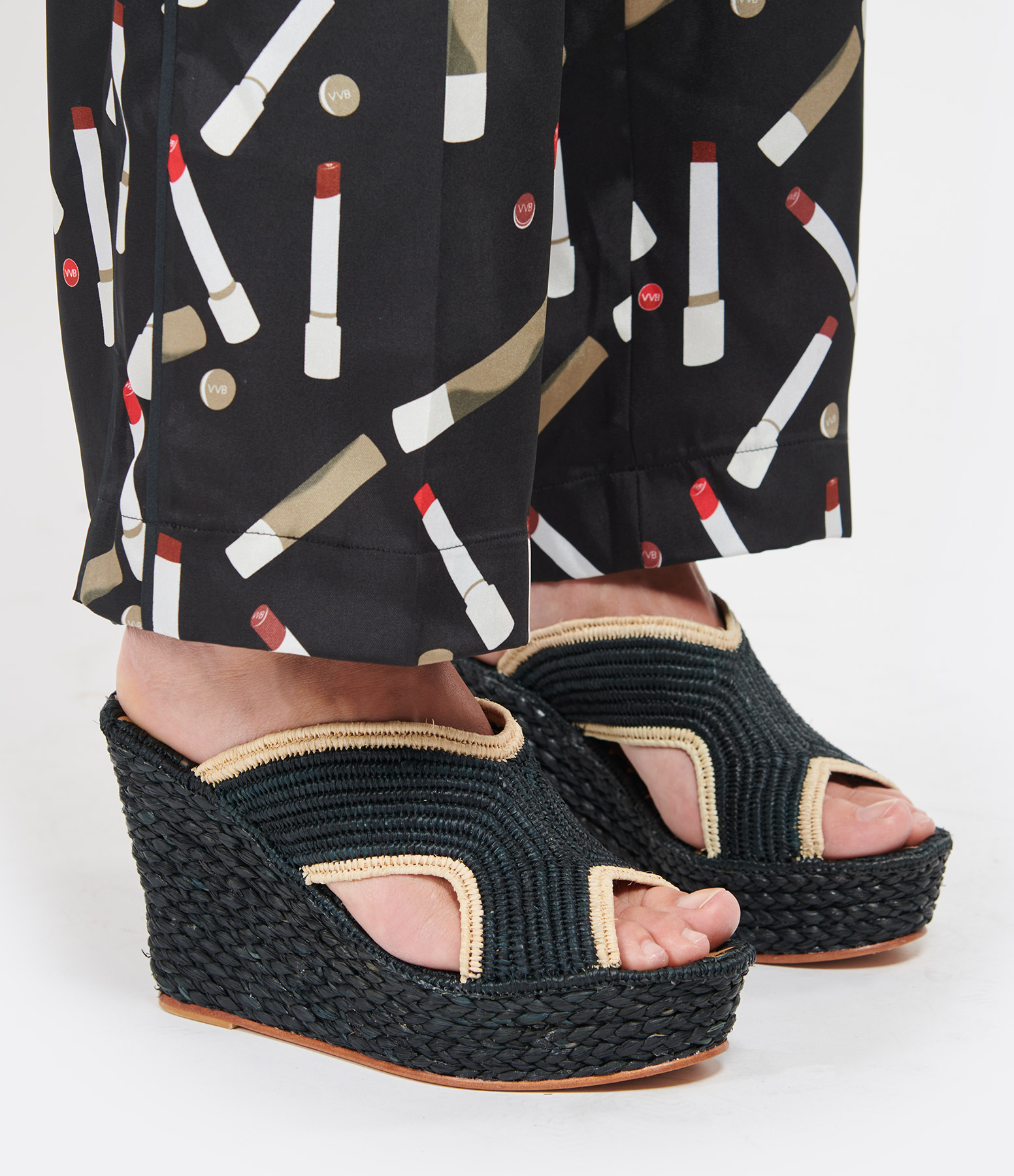 Lina Raphia Mules – Natural and Black