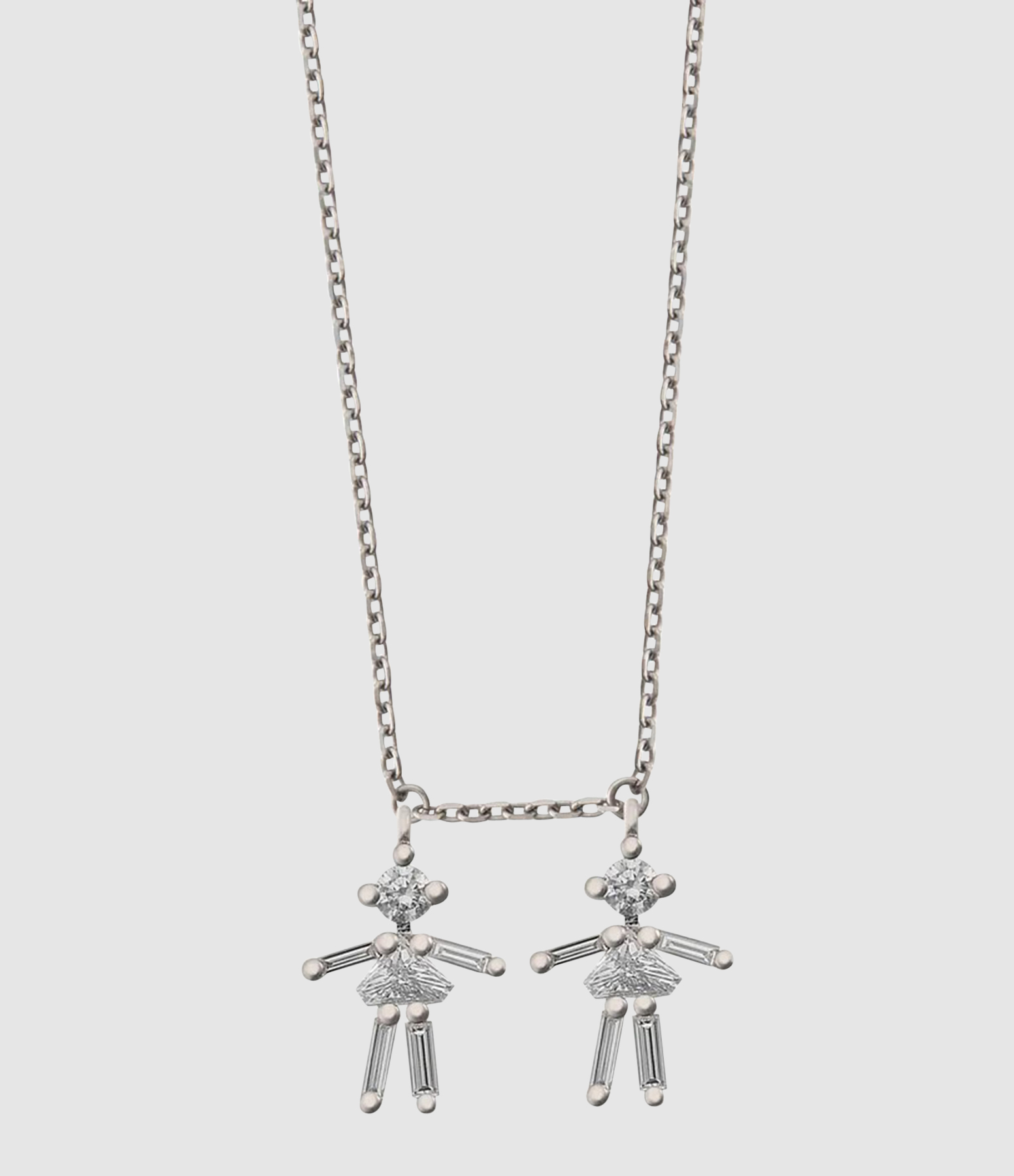 Mini Girls’ and Boys’ Double Necklace in white gold and diamonds
