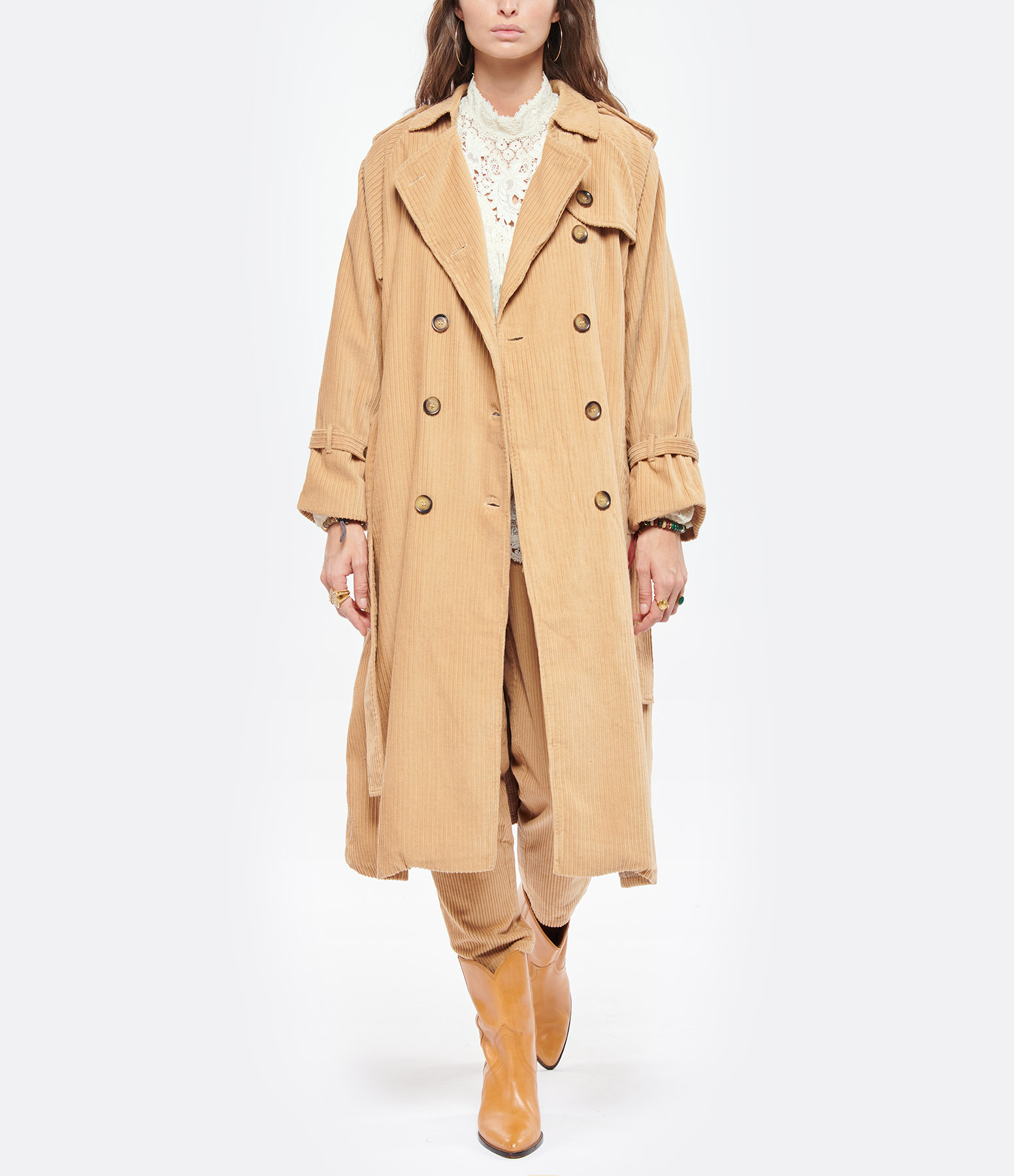 Ganjy Beige Ribbed Cotton Coat