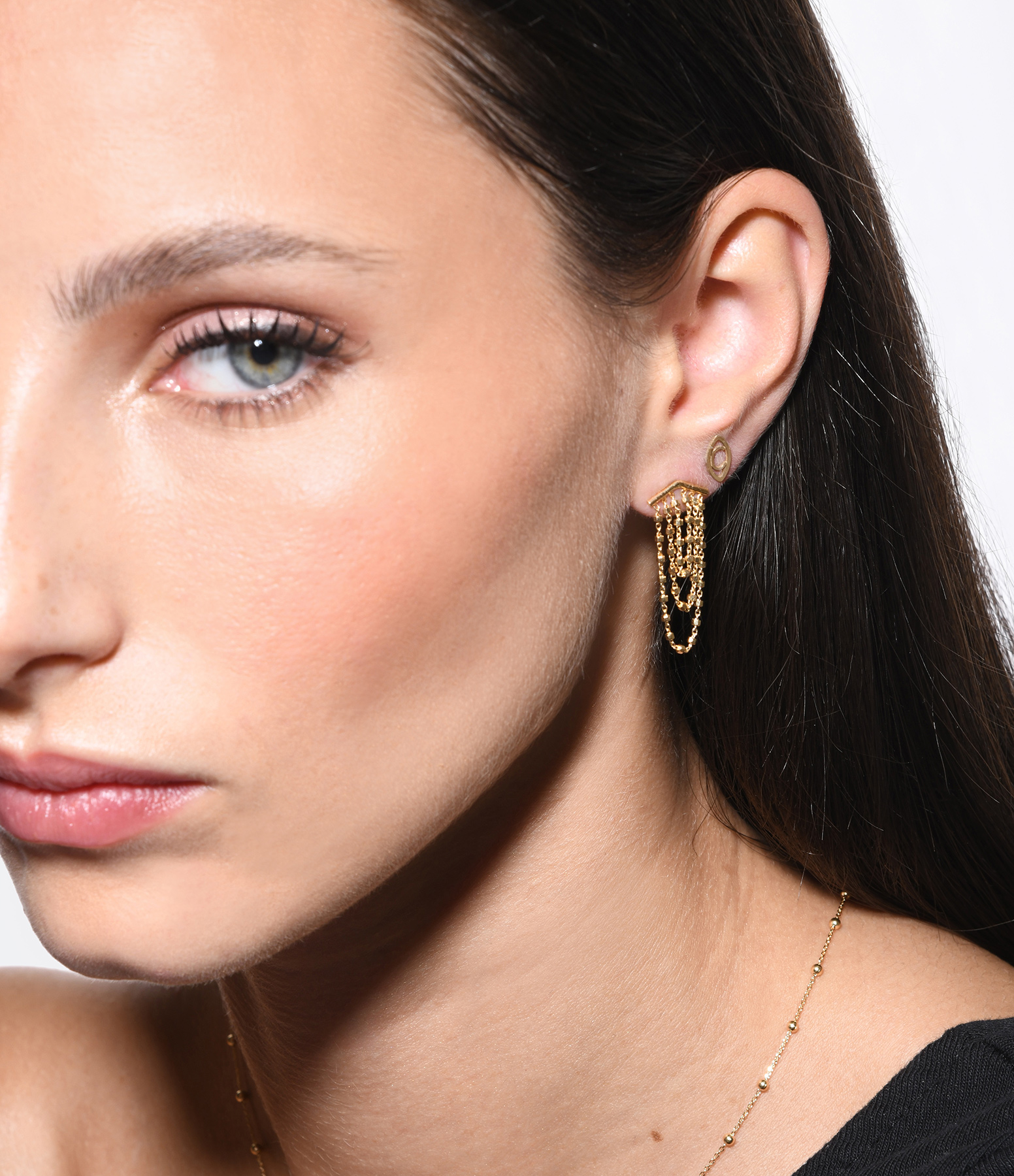 3-Chain Yellow Gold Diamond Earring (sold individually)