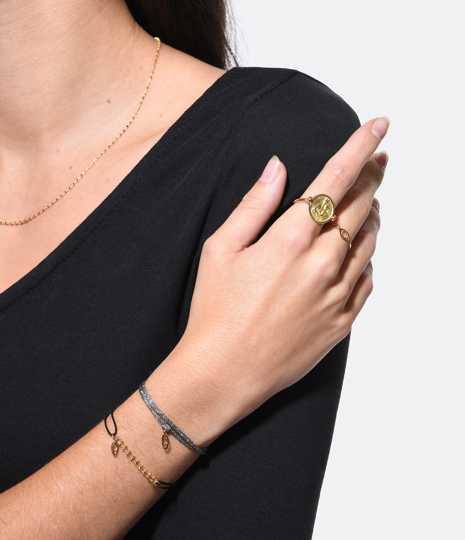 Black Cord Diamond-Set Bracelet in Yellow Gold