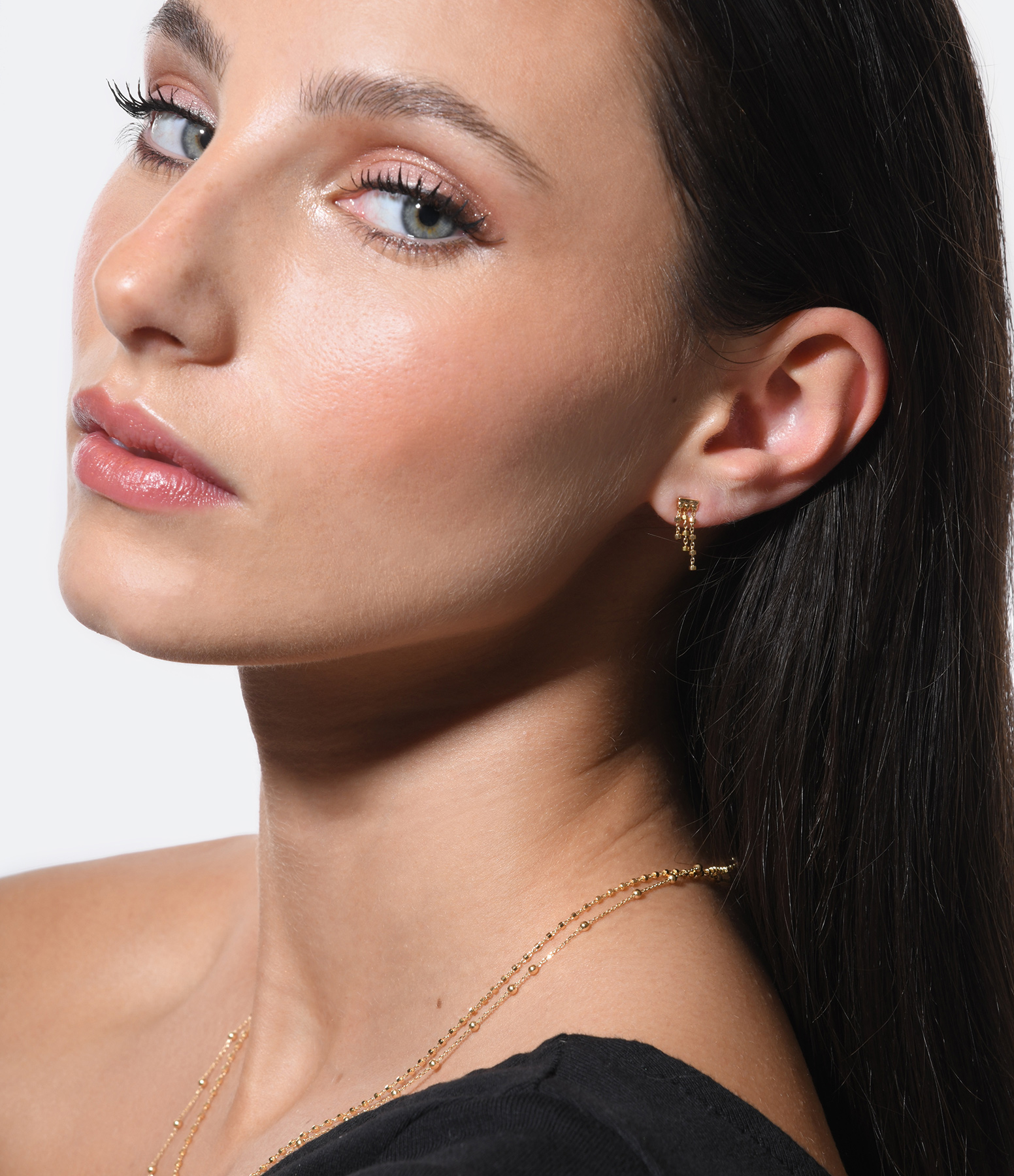 Yellow Gold Triple Chain Diamond Earring (sold individually)