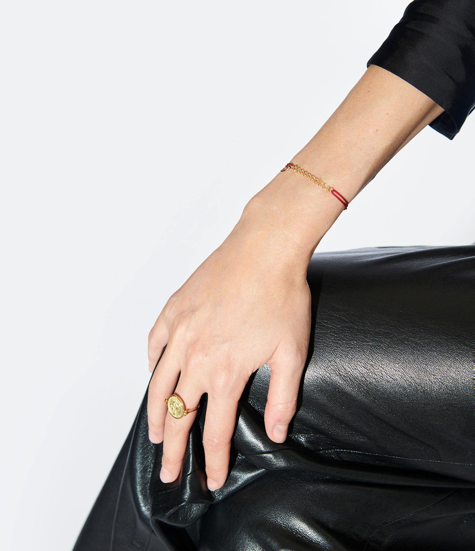 Diamond-Set Red Cord Bracelet in Yellow Gold