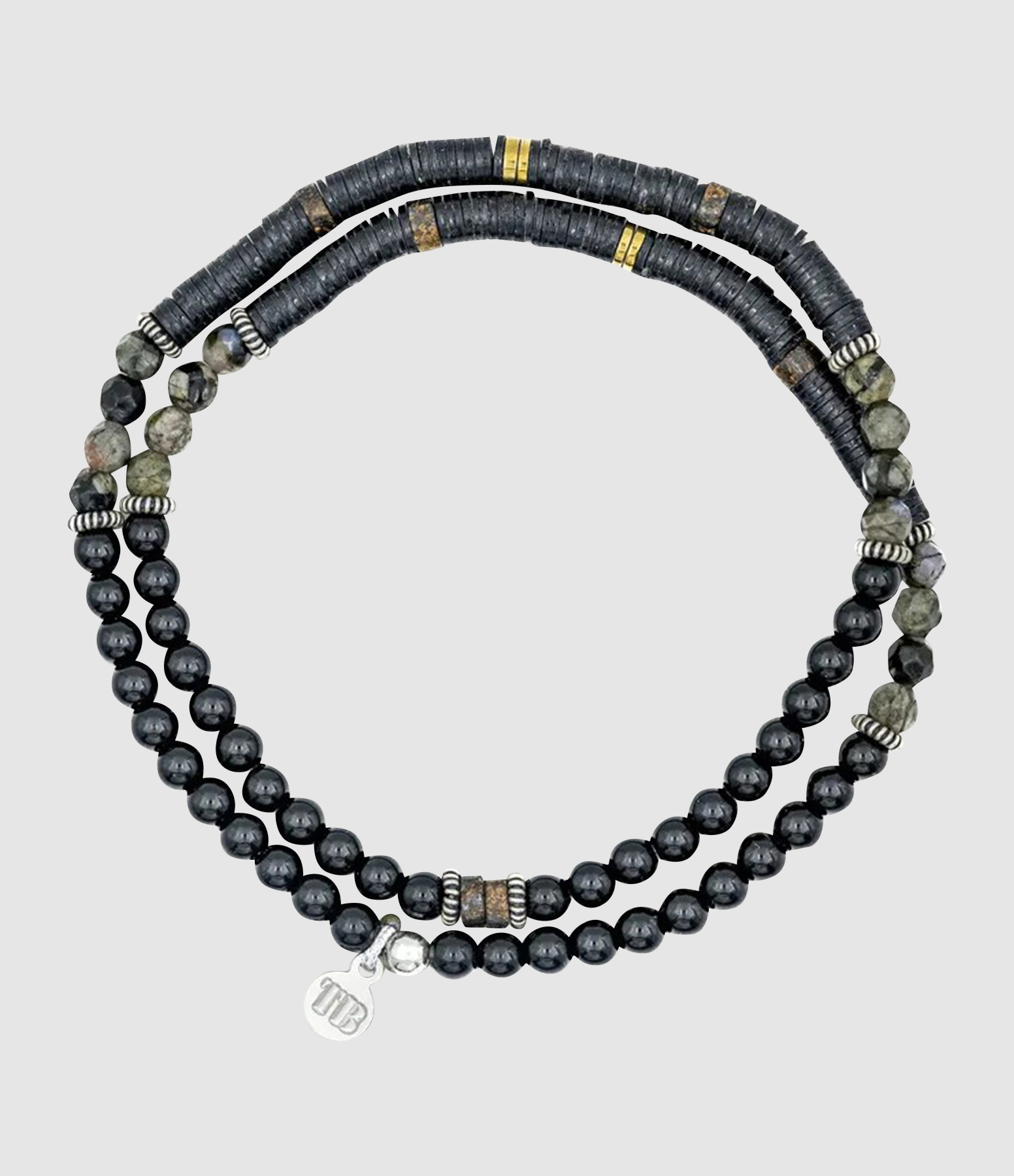 Chris Black Onyx 2-Strand Necklace and Bracelet, 38 cm