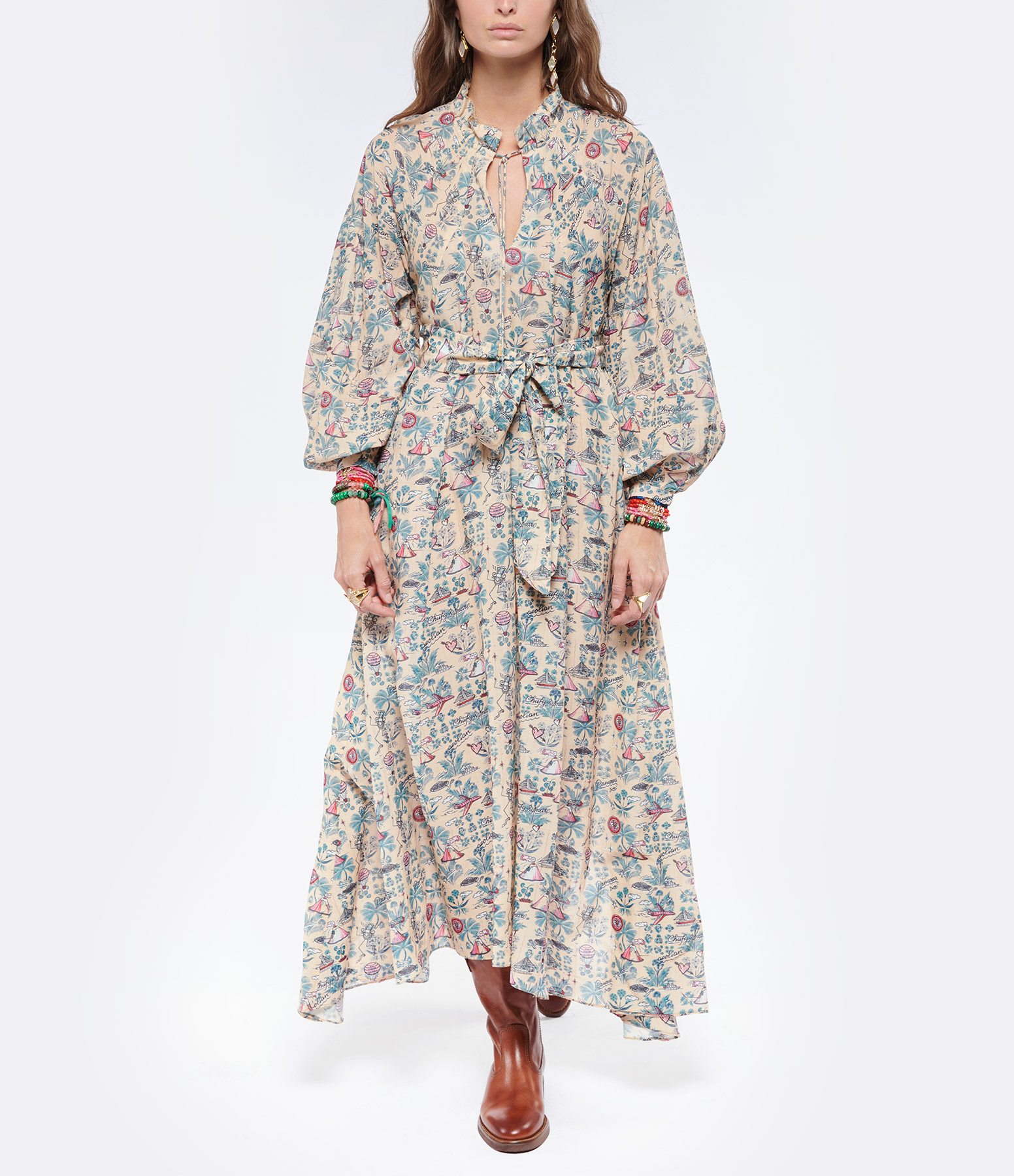 Filicudi Cotton and Silk Printed Dress, Chufy x André Collaboration