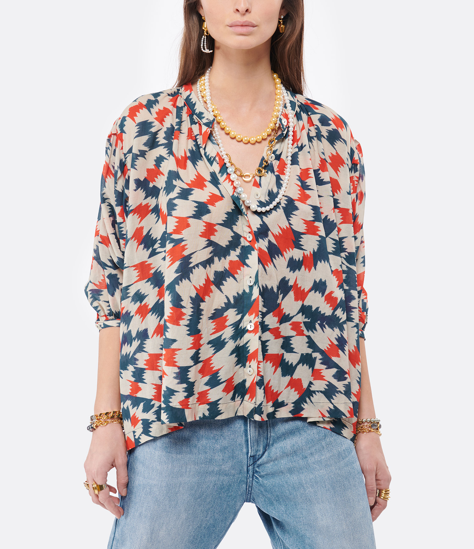 Nora Cotton Blouse, Sicily Red Print