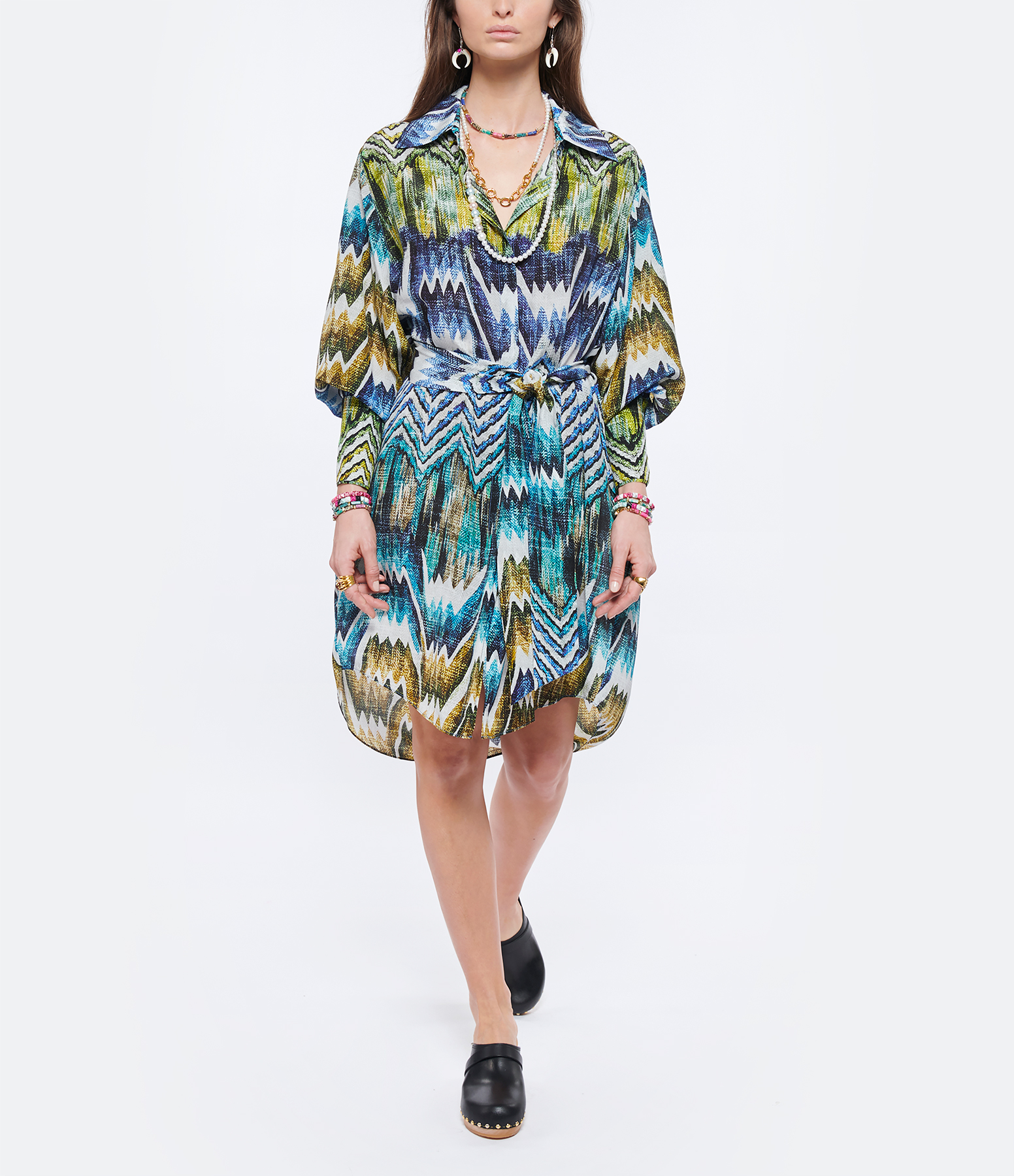 Grazia Silk Shirt Dress, Calvi Blue Print