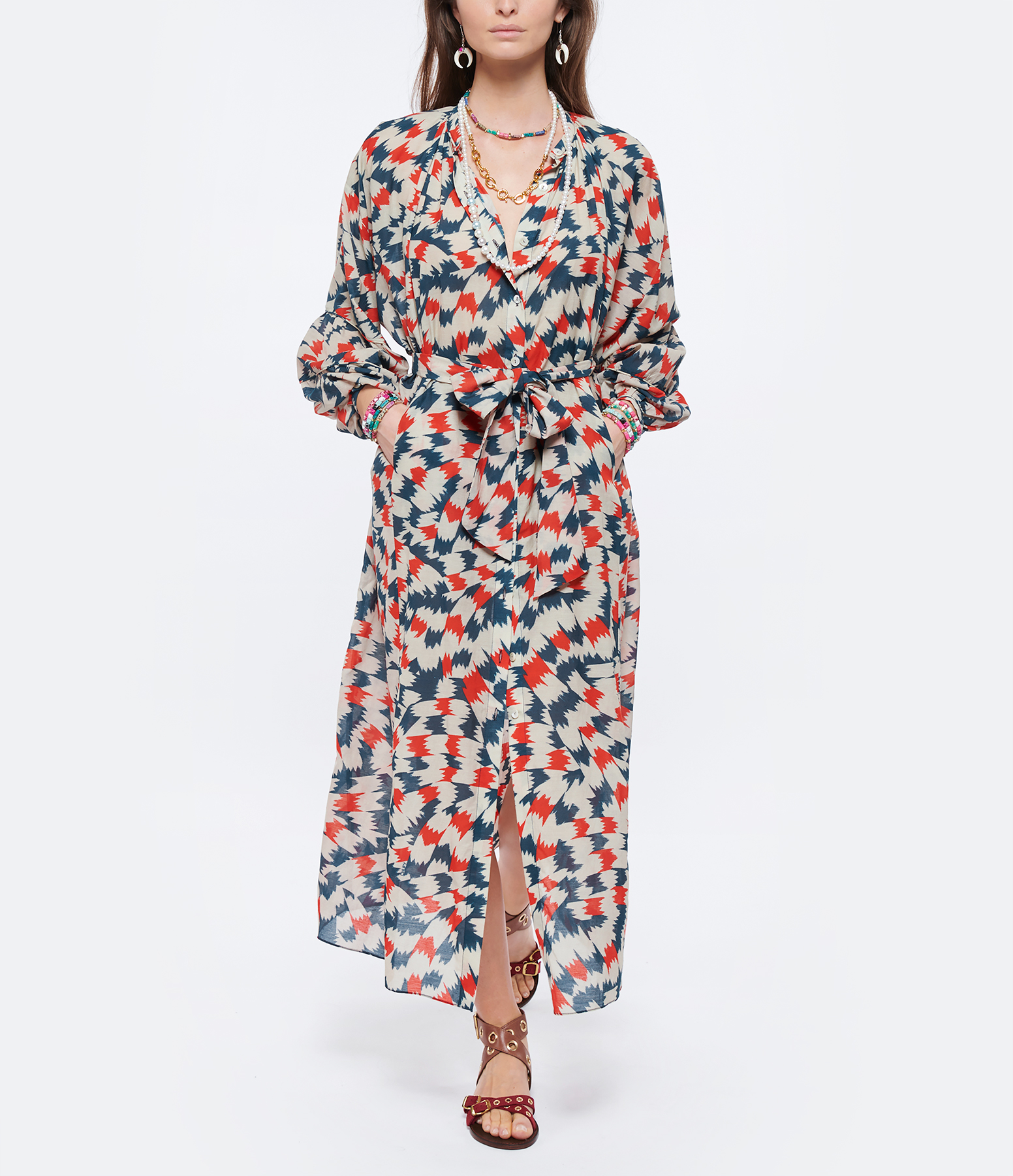 Pia Long Cotton Dress, Sicily Red Print