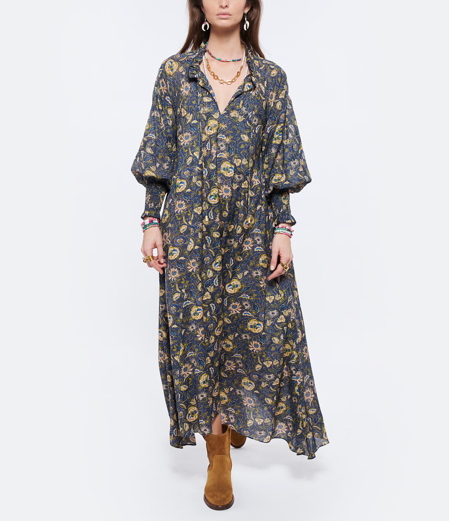 Bellini Long Dress in Amalfi-Print Cotton