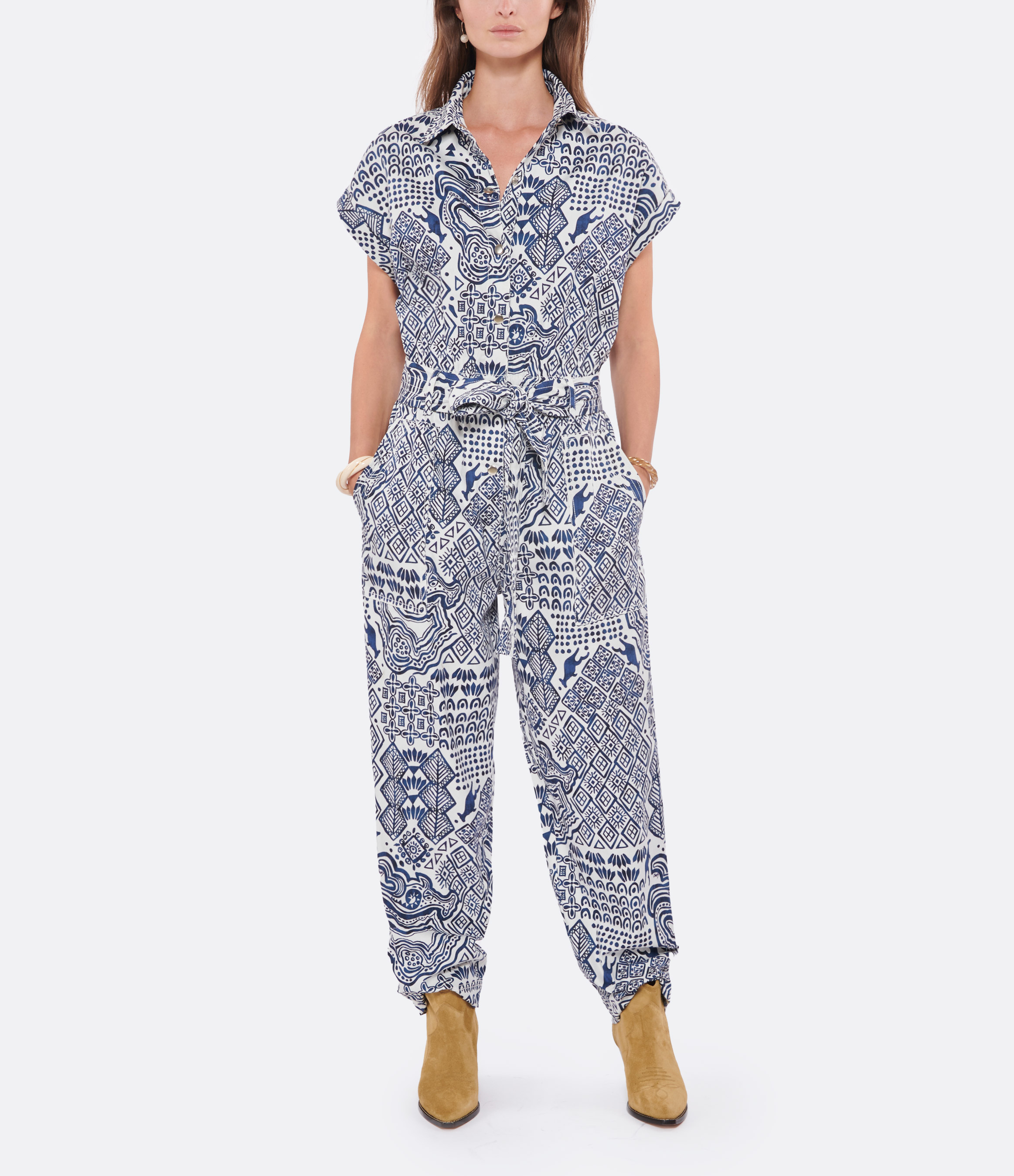 Nama Blue and White Cotton Jumpsuit
