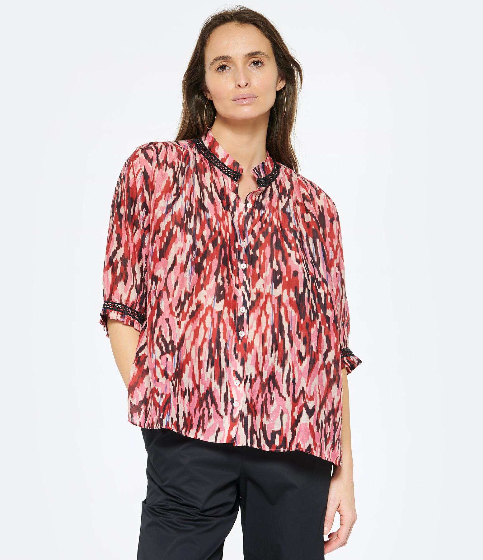 Kissa Cotton and Silk Blouse with Pink Print