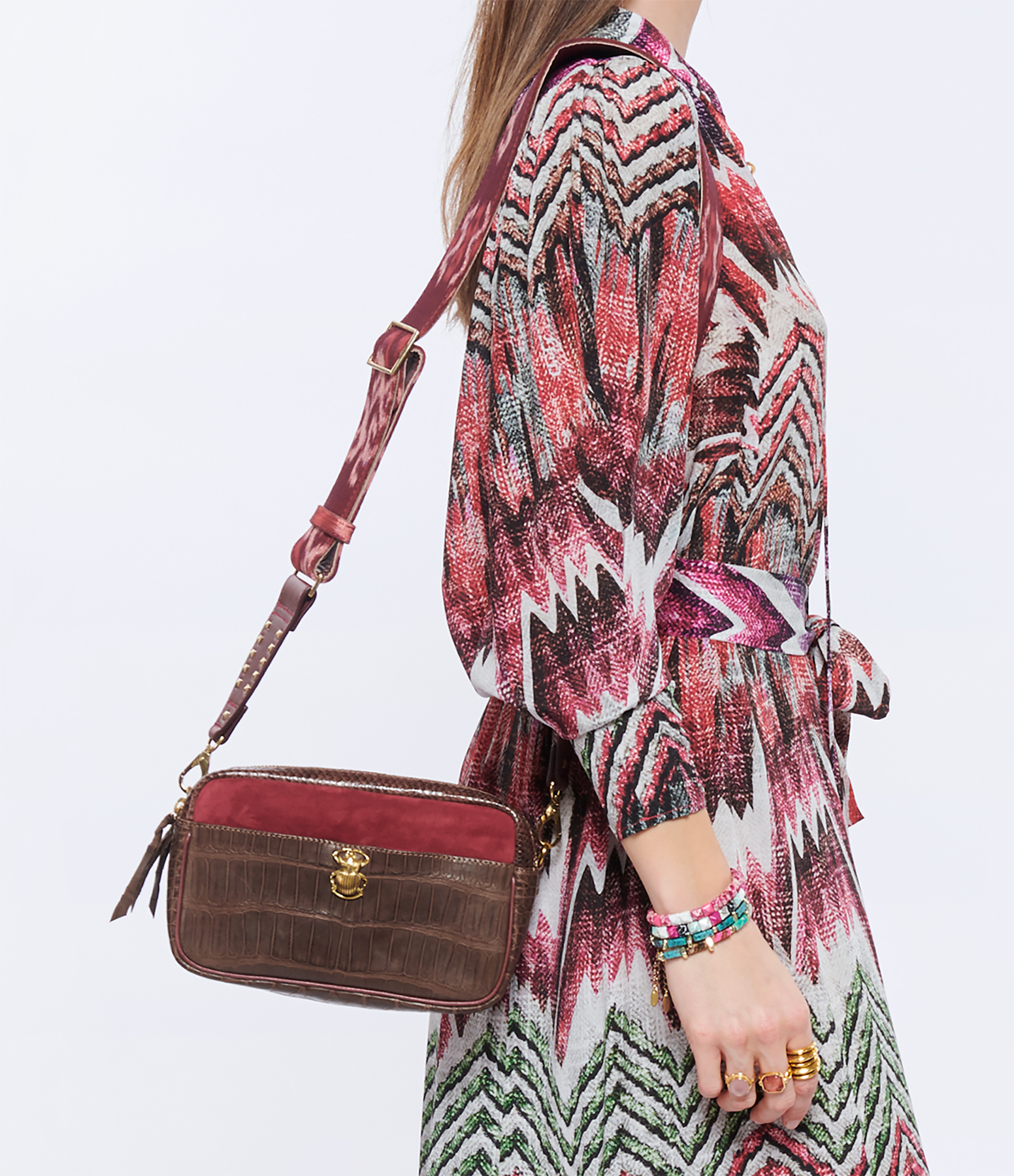 Lily Croco Python Bag in Chocolate and Bordeaux