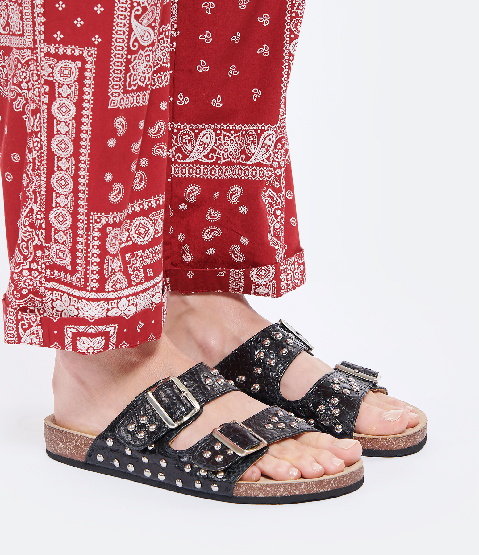 Odette Python Studded Mules – Black and Silver
