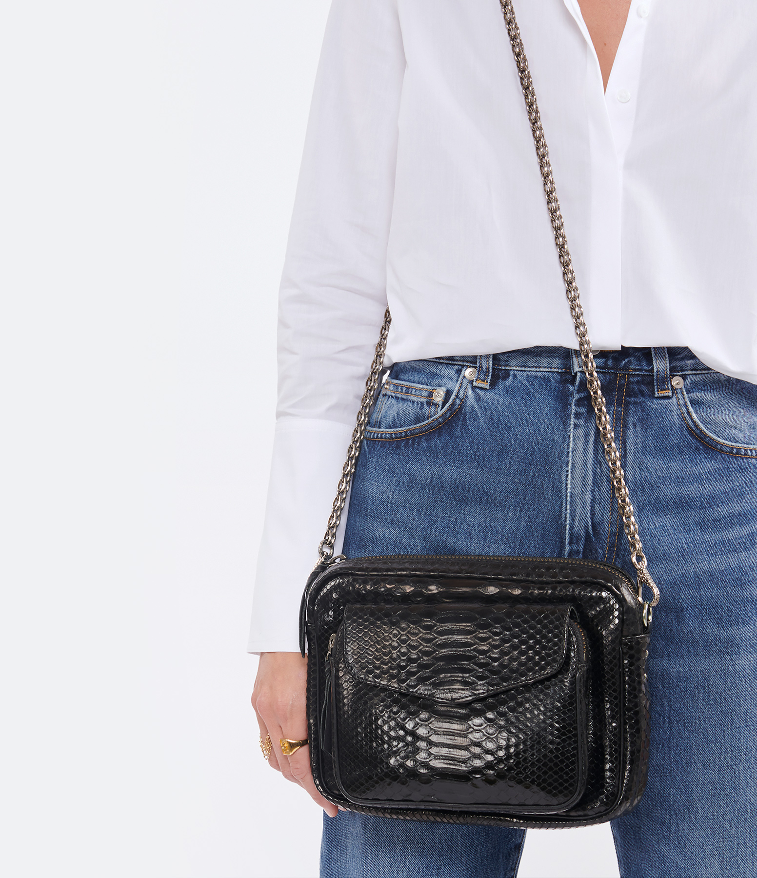 Big Charly Python Bag with Silver Chain – Black