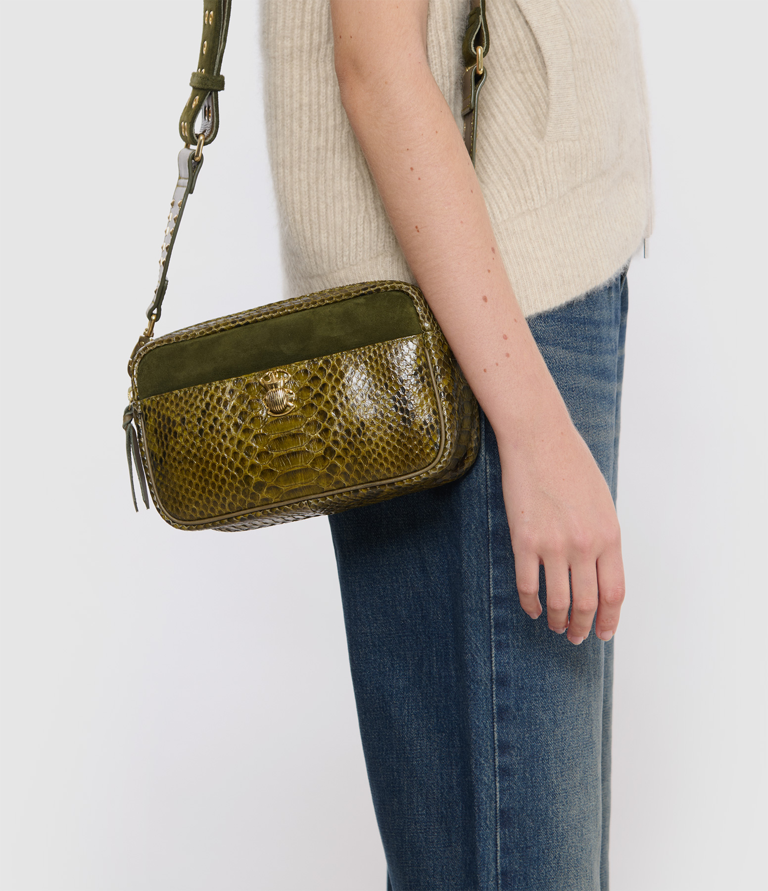 Lily Python Bag in Dark Khaki