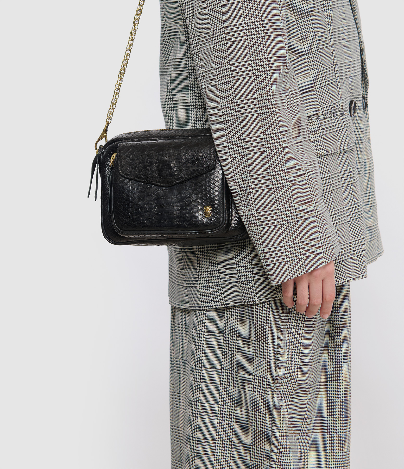 Charly Bag – Black Python with Gold Chain
