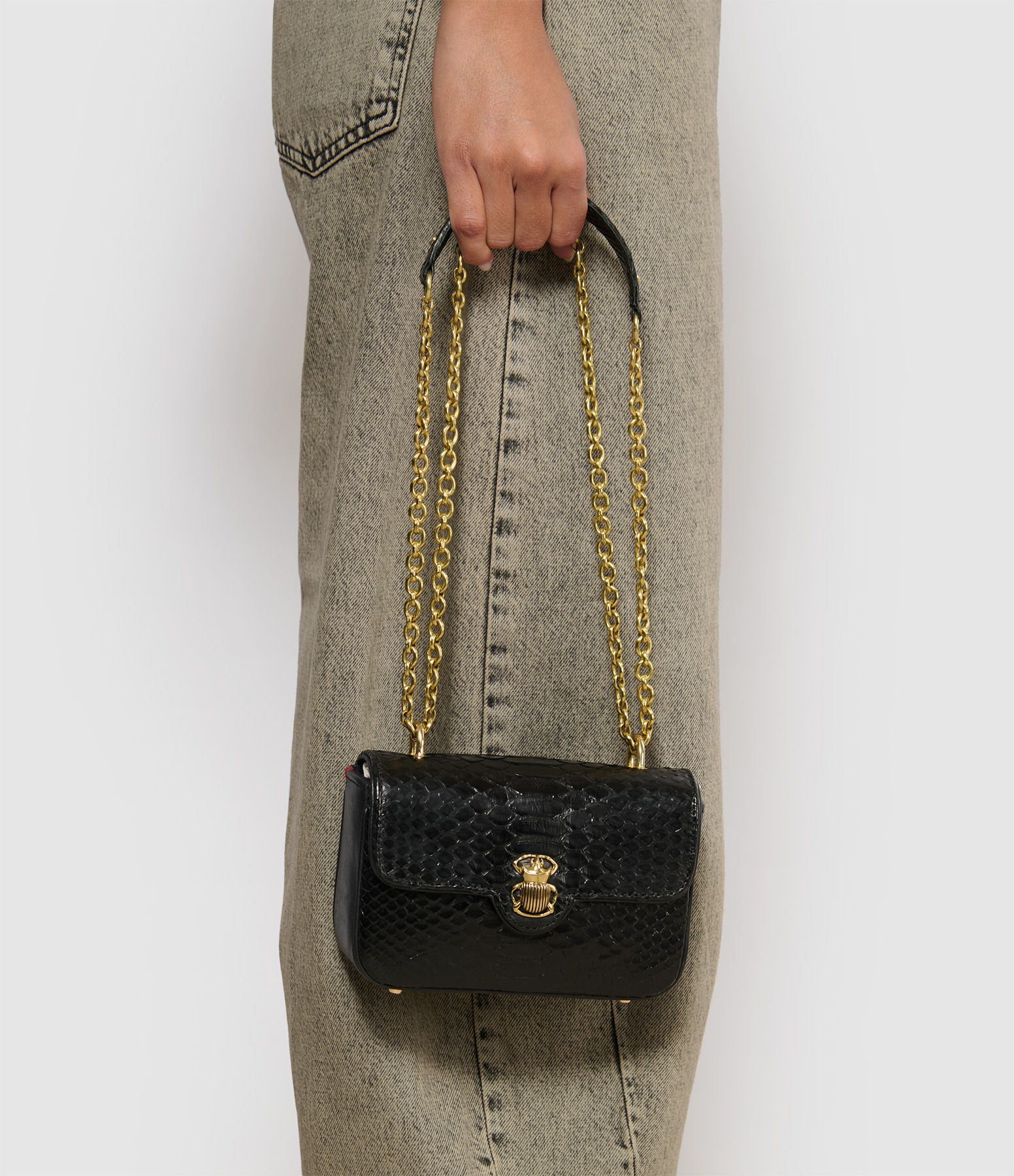 Black Ava Mini Python Bag