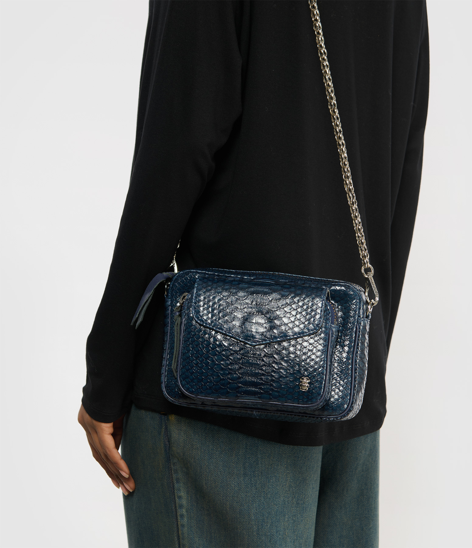 Charly Navy Python Bag