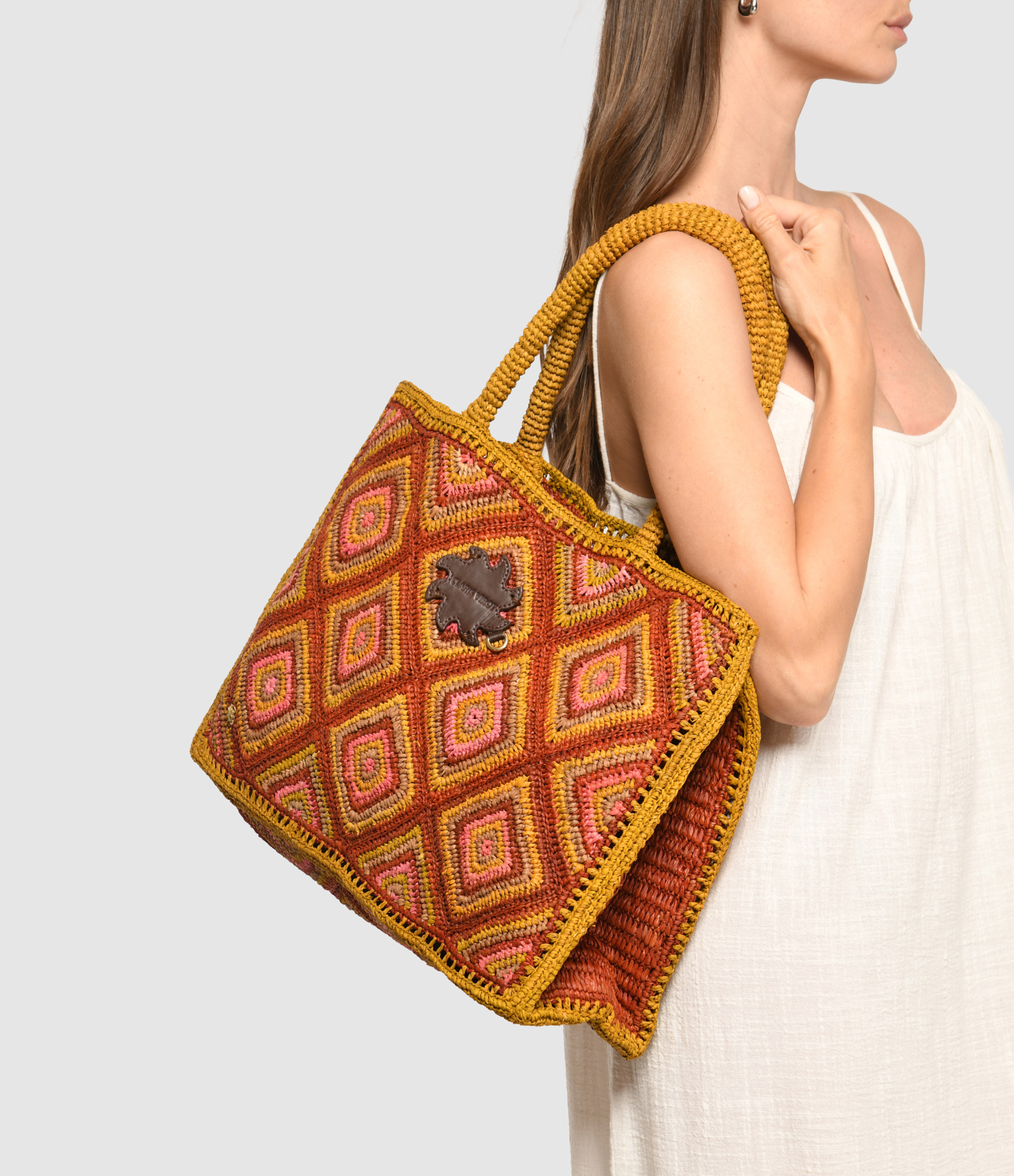 Archi Pink Raphia Tote Bag