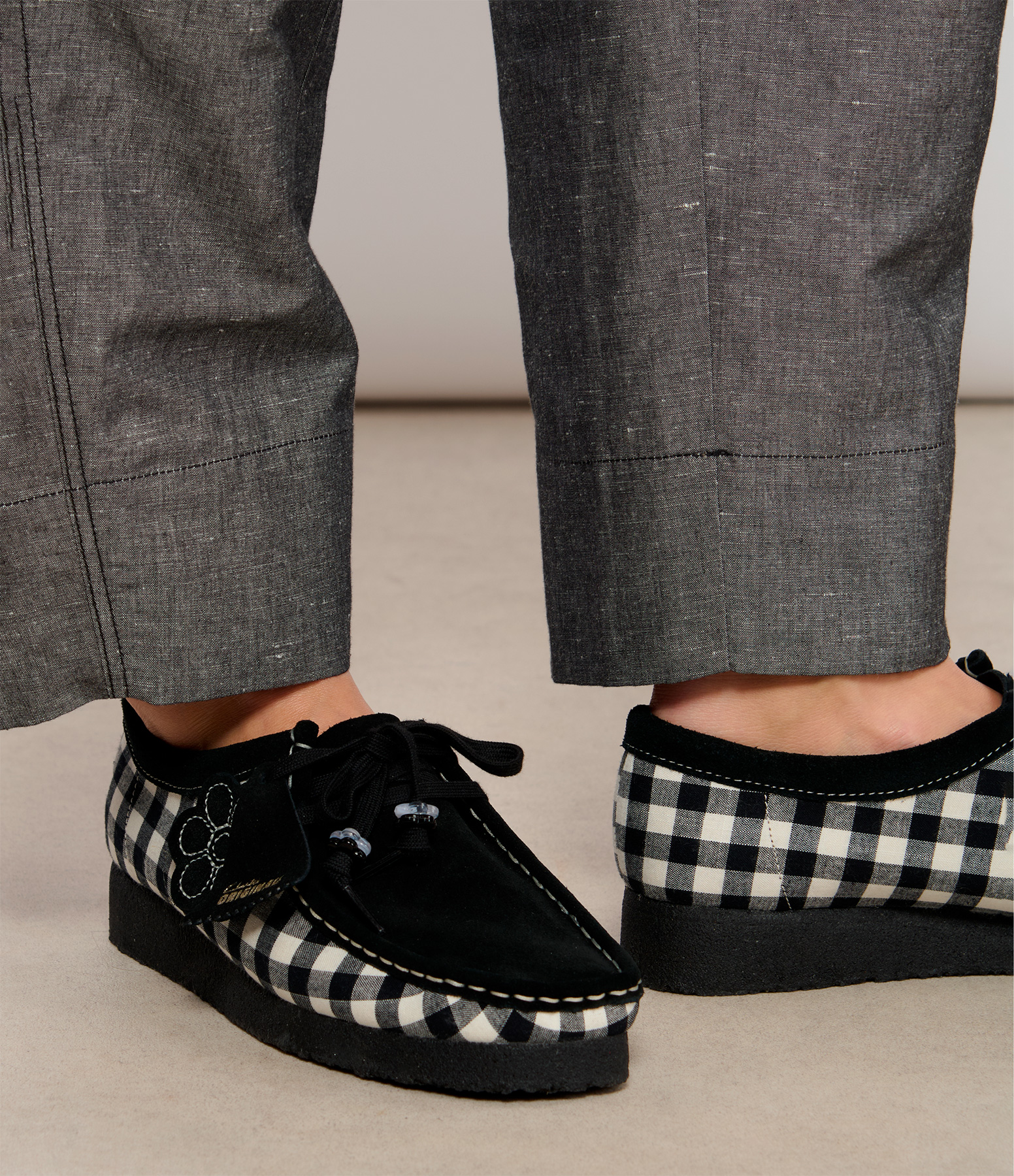 Wallabee Black and White Gingham Loafers