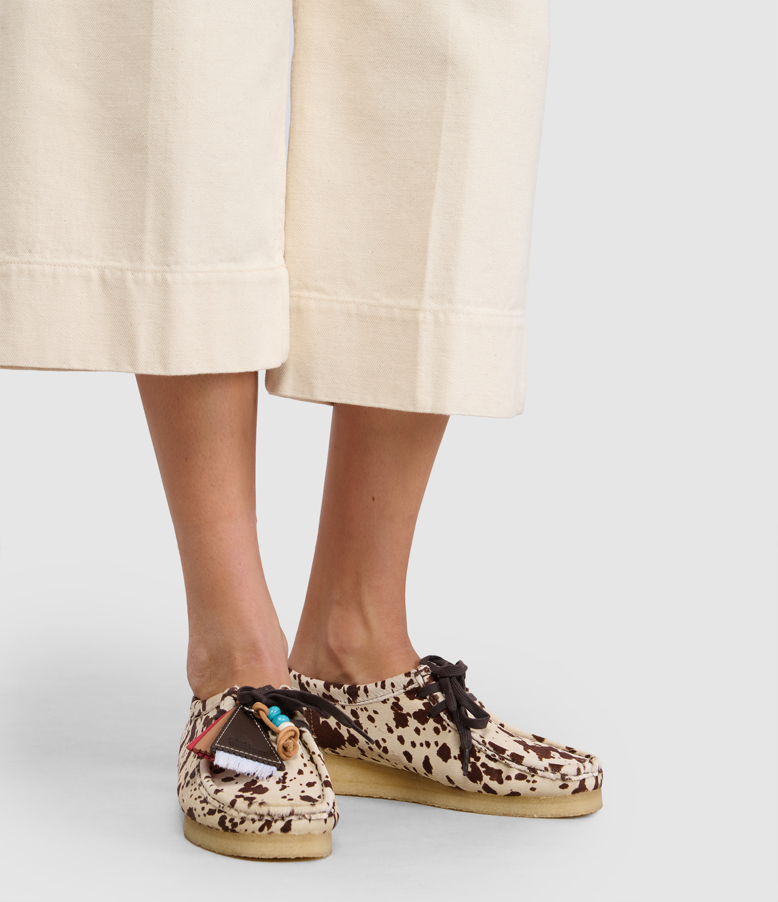 Wallabee Brown Cow Print Loafers