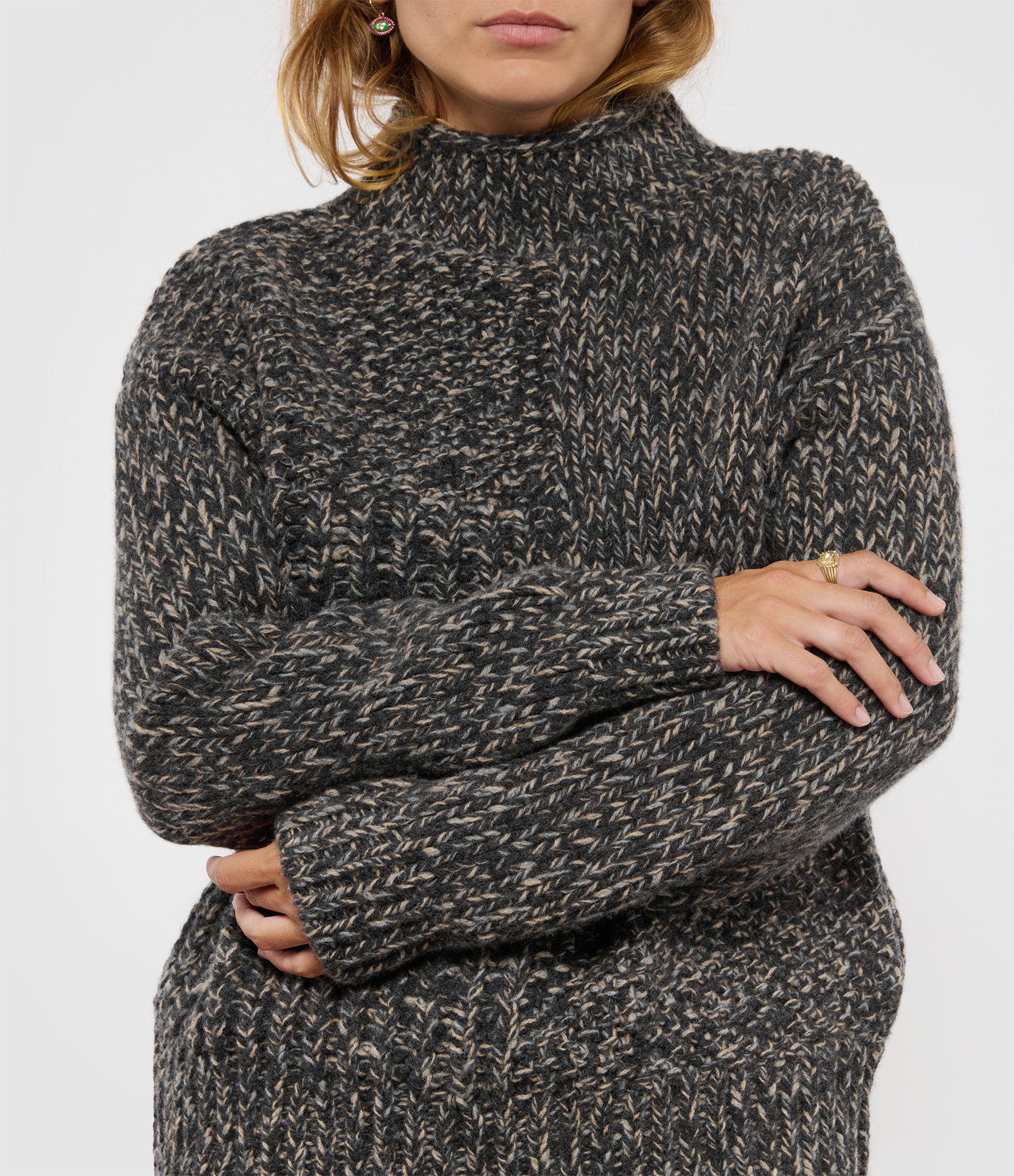 Dark Grey Melange Mock-Neck Jumper