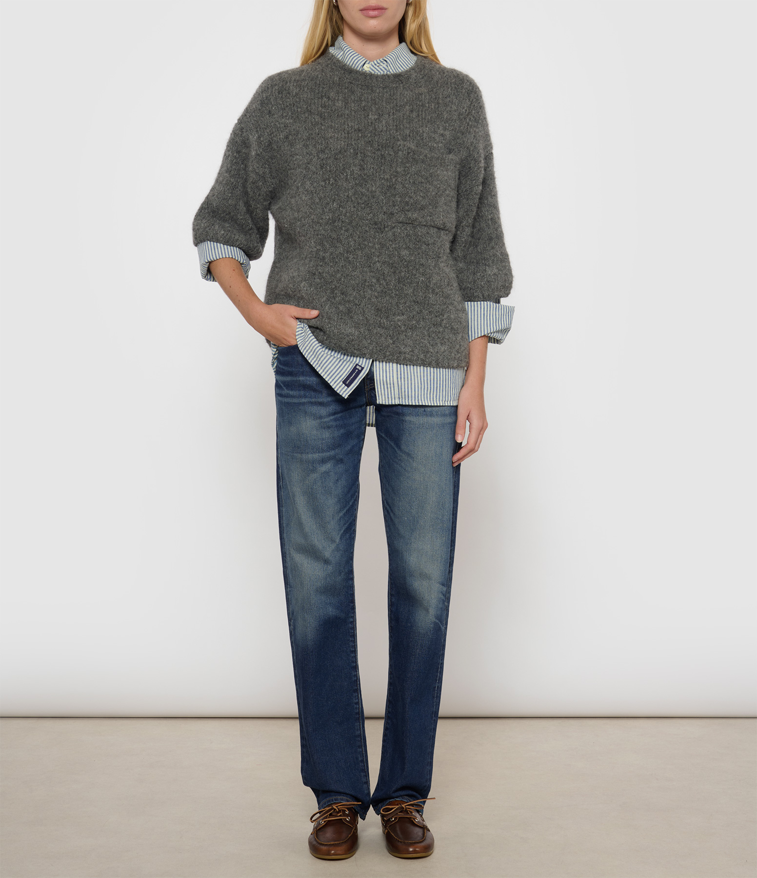 Dark Grey Melange Short-Sleeved Crew-Neck Jumper
