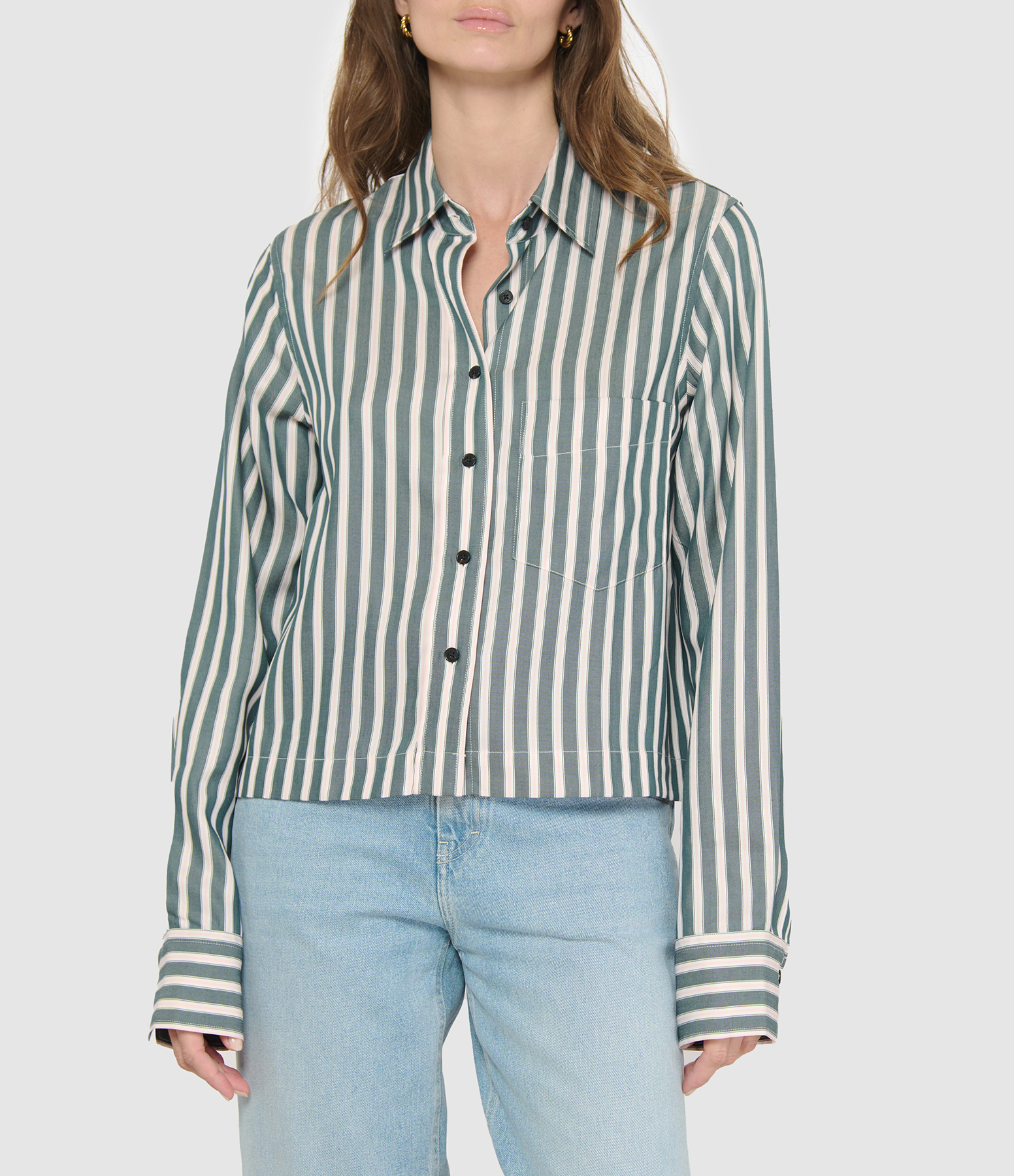 Classic Cropped Shirt in Royal Green